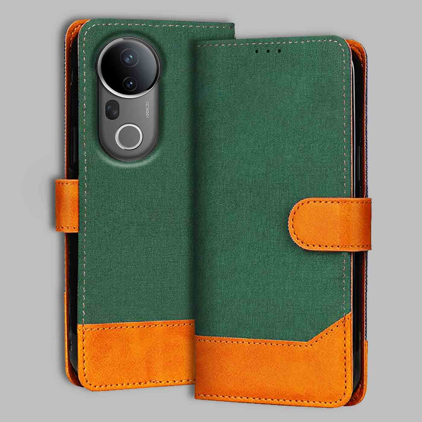 Vivo T4 Ultra 5G flip cover in Green — front view by Accesorios