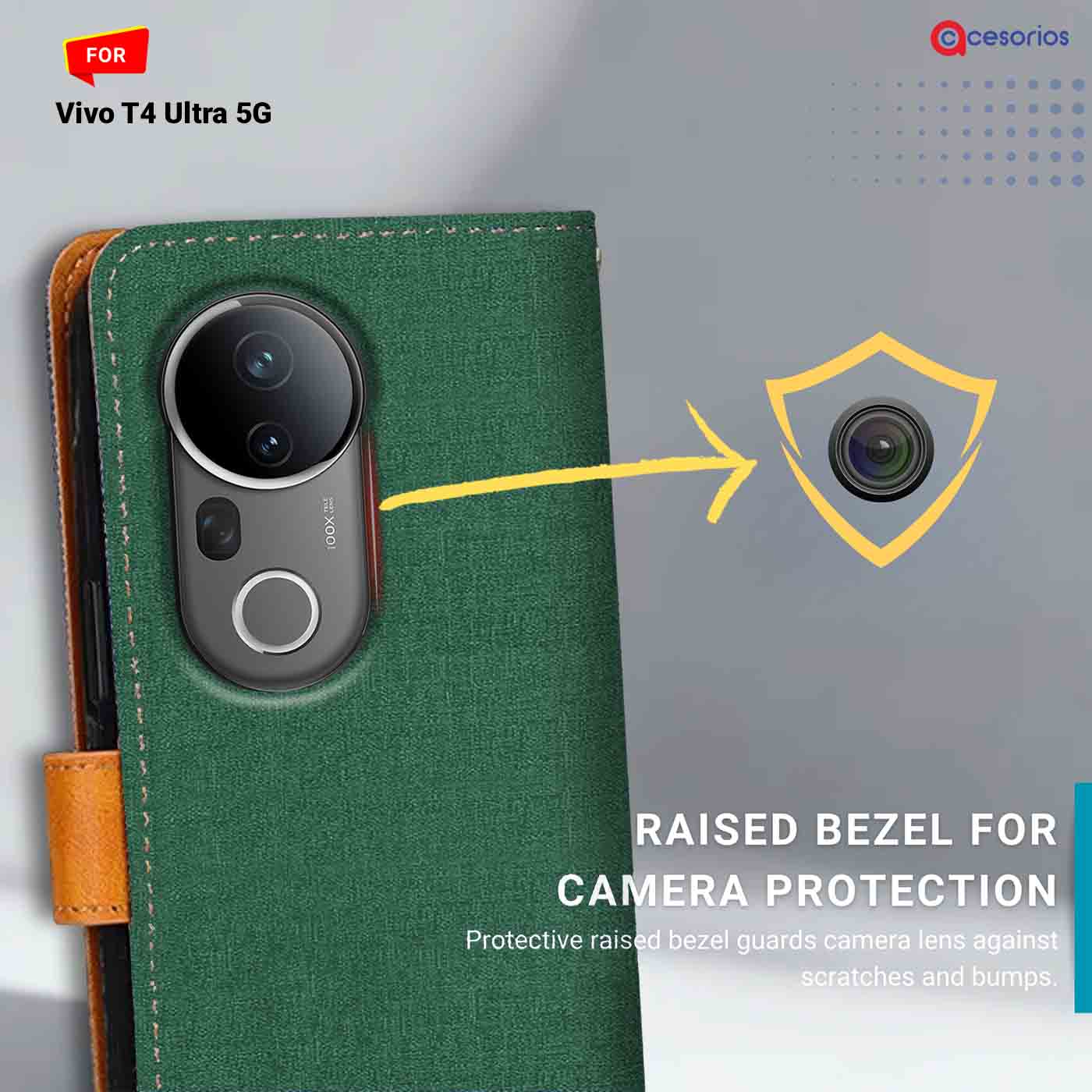 Canvas & Suede back panel — Vivo T4 Ultra 5G in Green mobile case