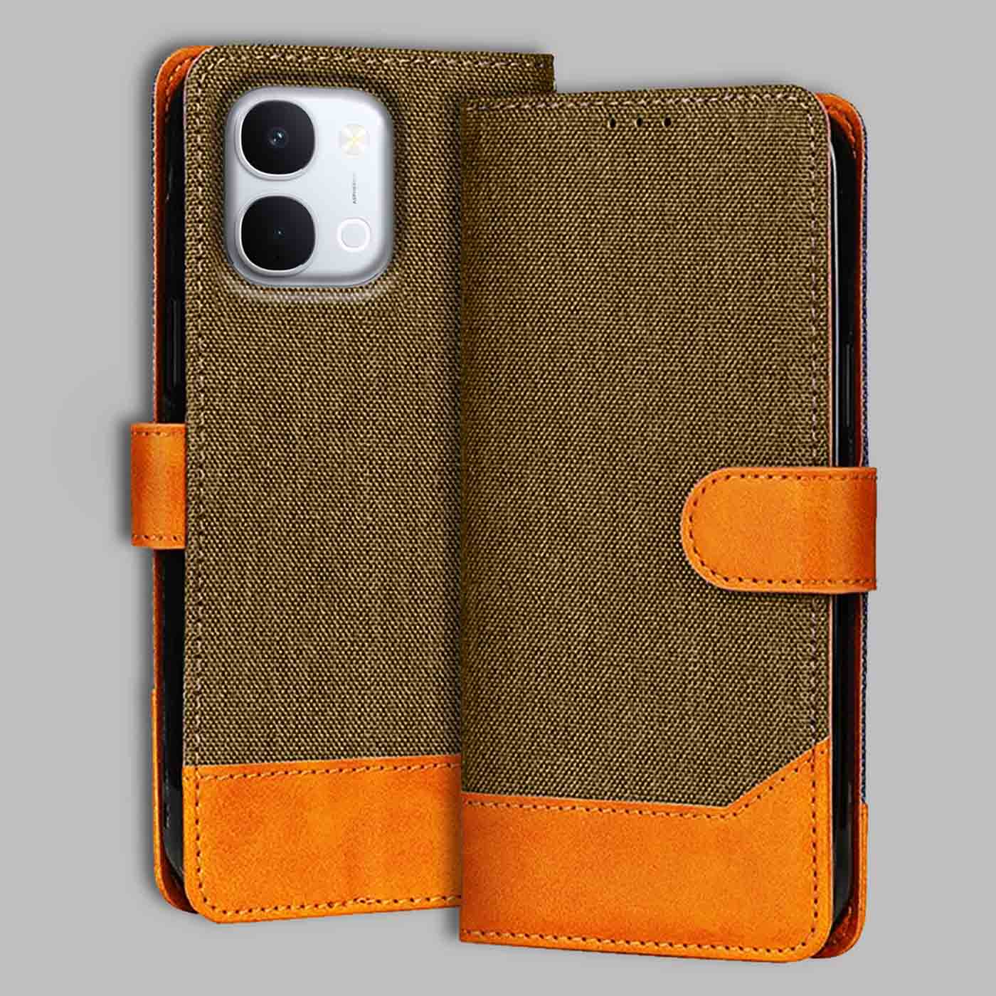 Accesorios Vivo T5X 5G denim flip cover – Dark Brown – Image 1 #color_dark b