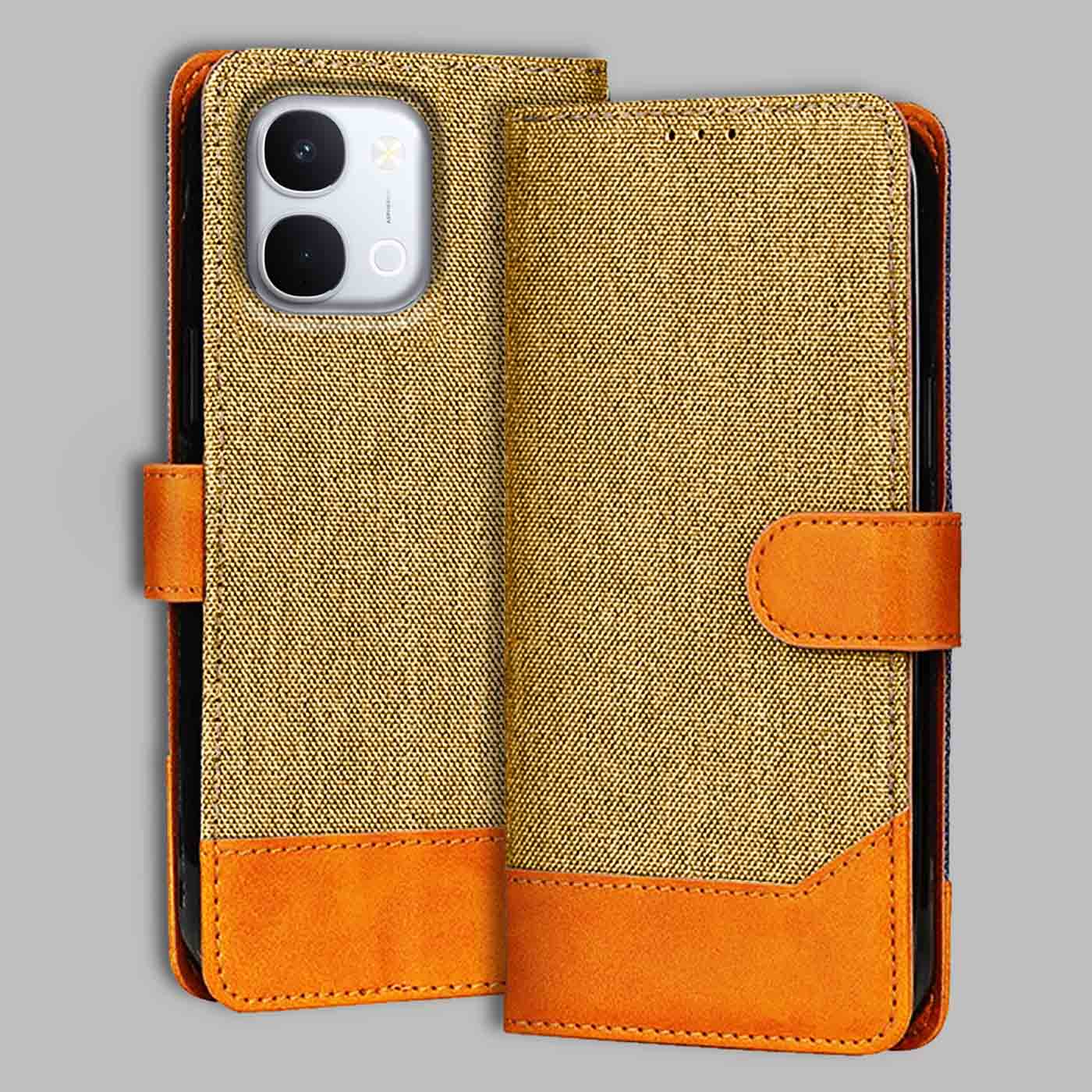 Accesorios Vivo T5X 5G denim flip cover – Light Brown – Image 1 #color_light b