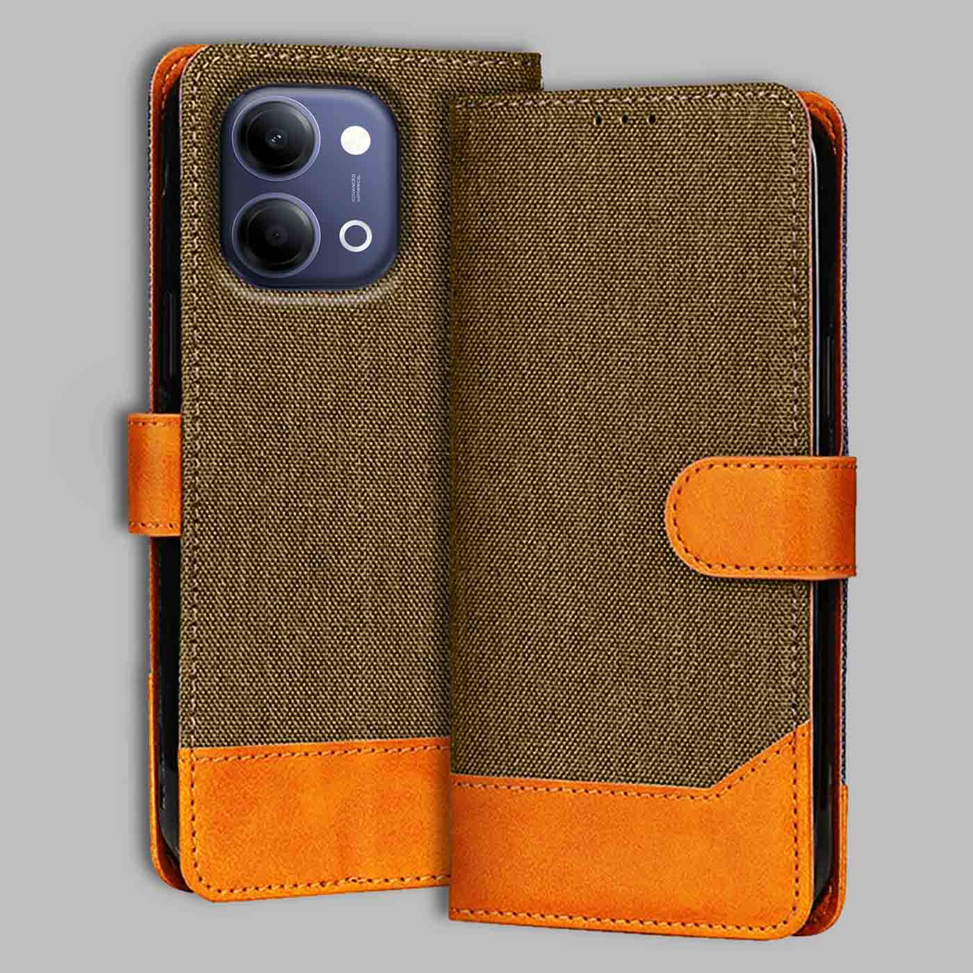 Vivo T5 Lite 5G flip cover in Brown — front view by Accesorios