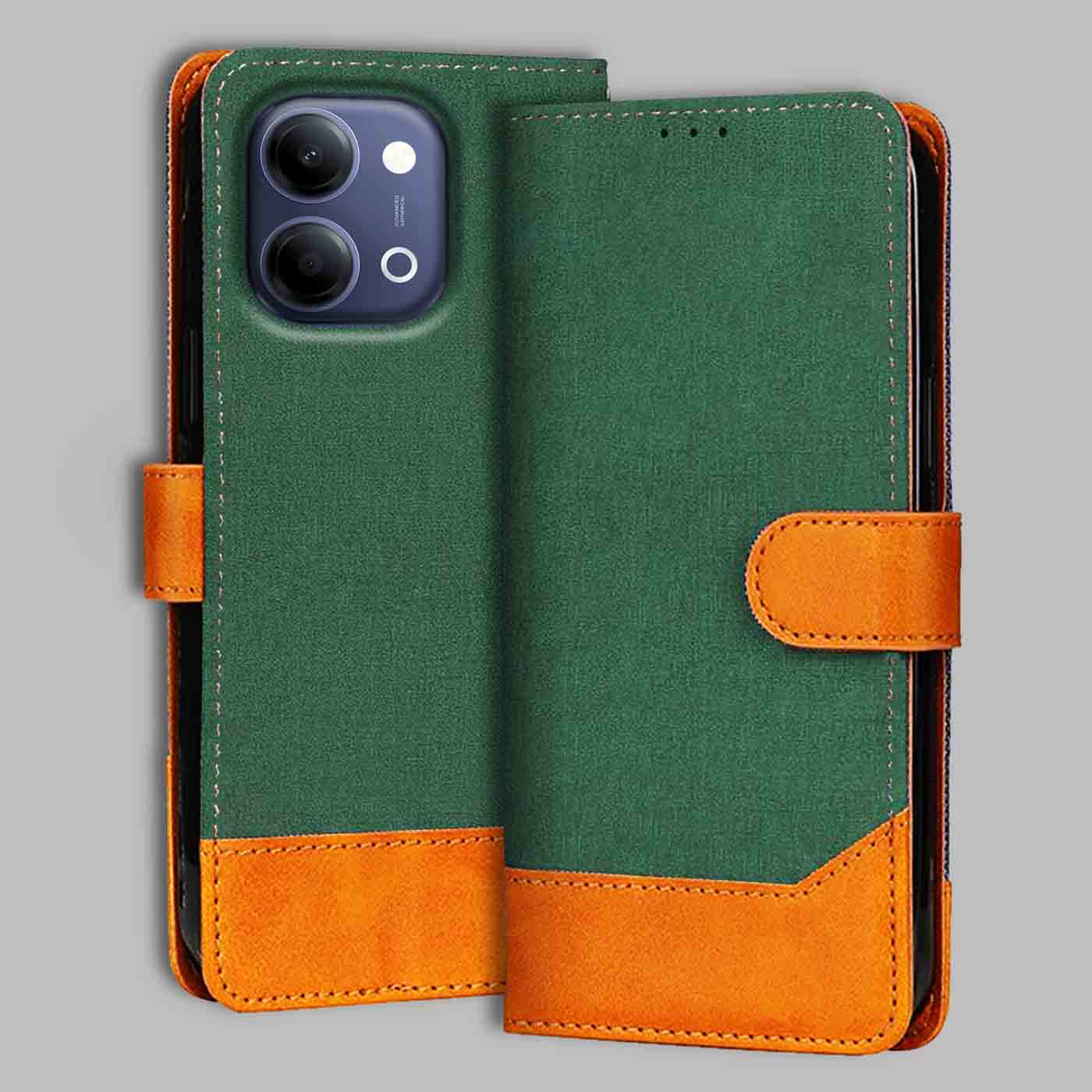 Vivo T5 Lite 5G flip cover in Forest Green — front view by Accesorios