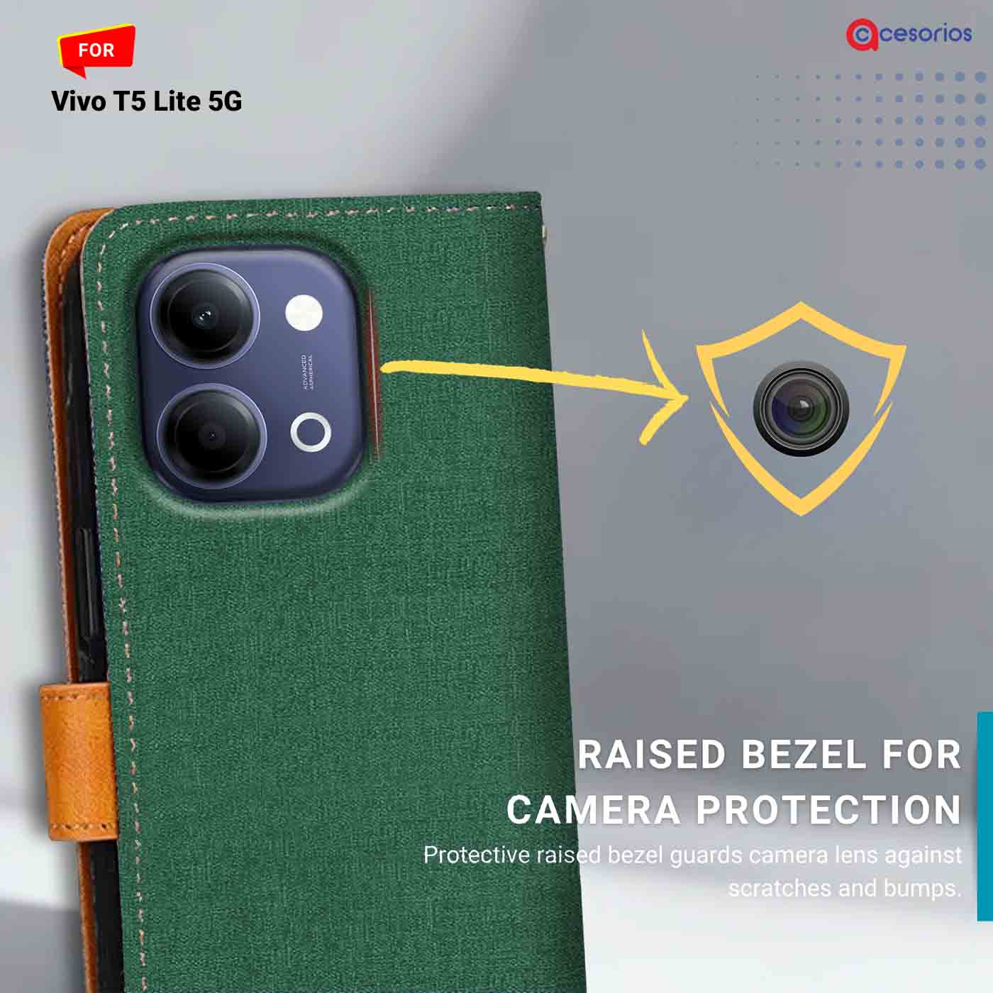 Denim & Leather back panel — Vivo T5 Lite 5G in Forest Green mobile case