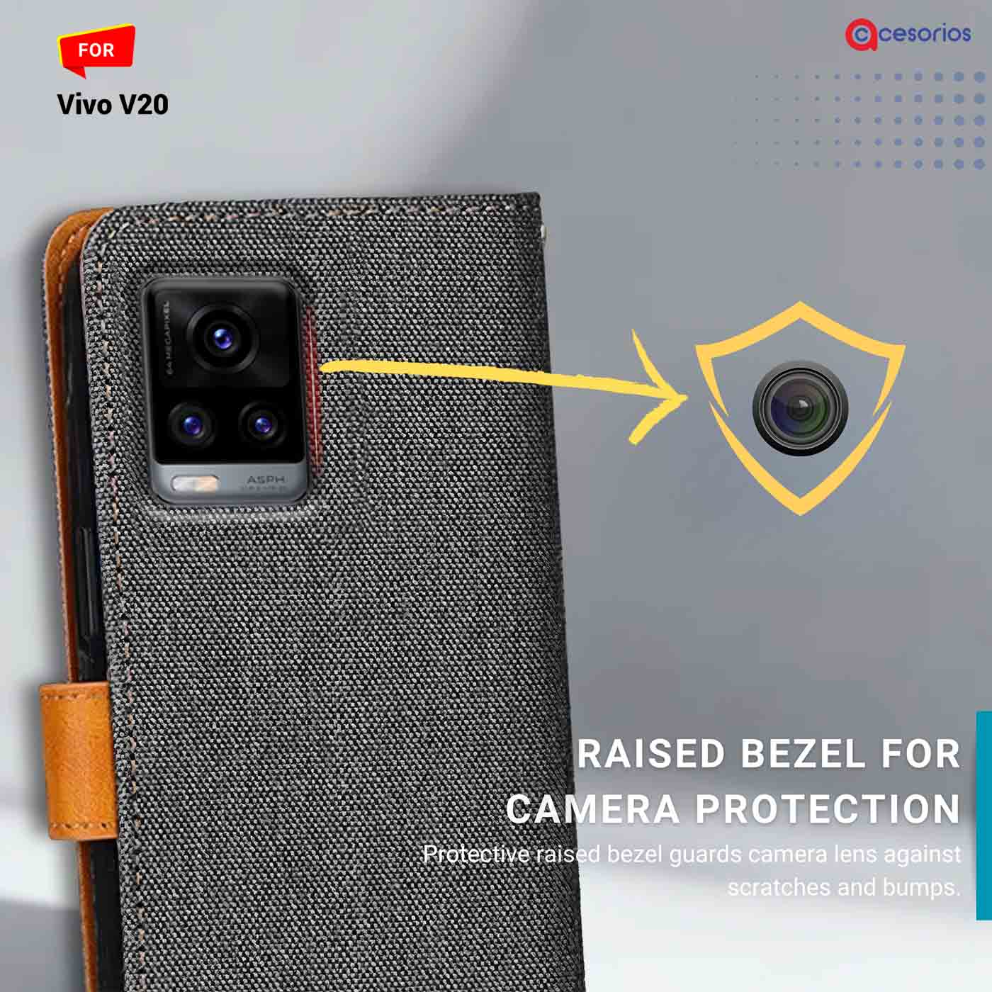 Accesorios Vivo V20 denim flip cover – Grey – Image 2 #color_