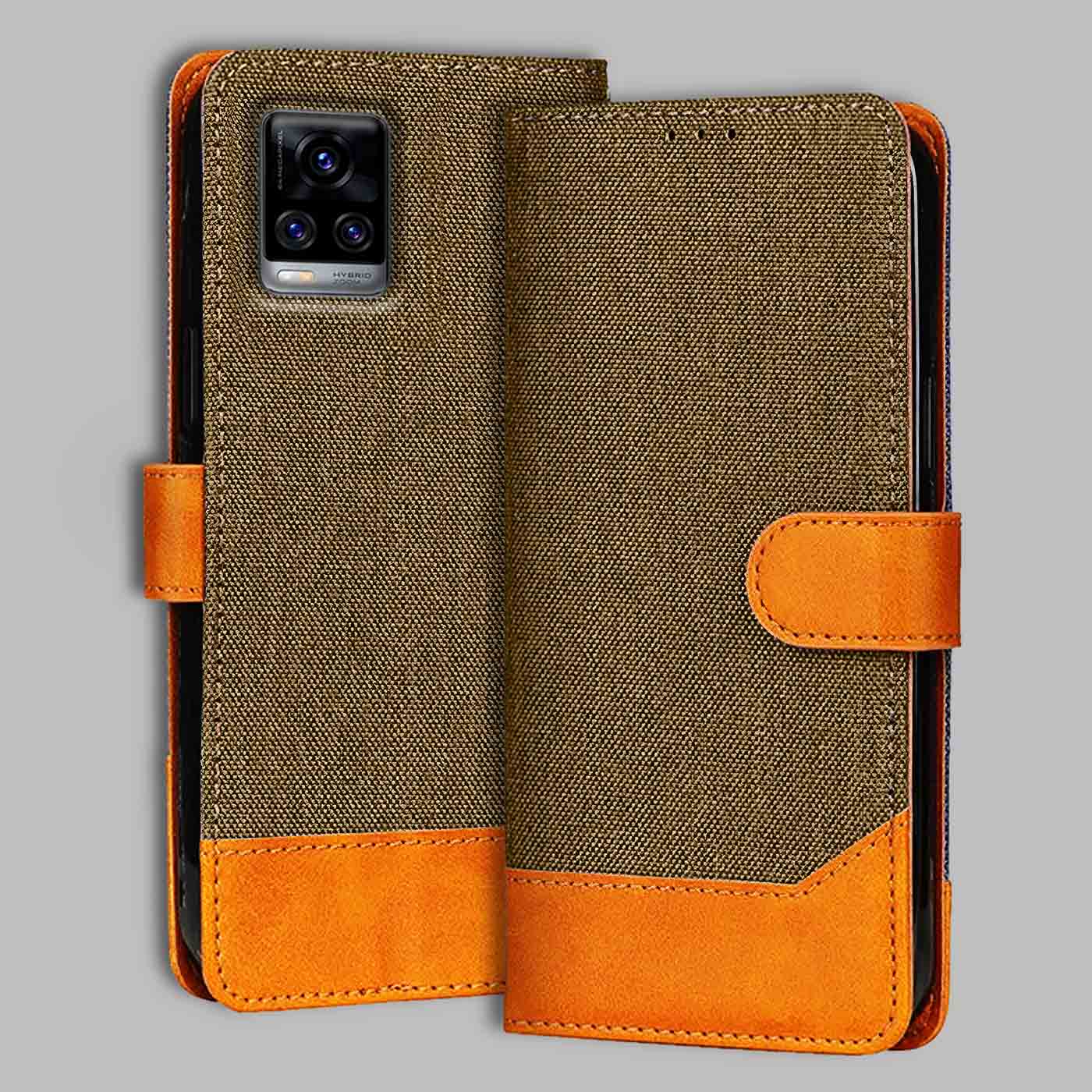 Accesorios Vivo V20 Pro denim flip cover – Dark Brown – Image 1 #color_dark b