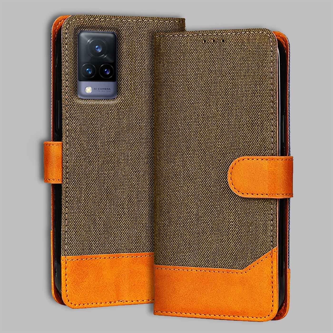 Accesorios Vivo V21 5G denim flip cover – Dark Brown – Image 1 #color_dark b