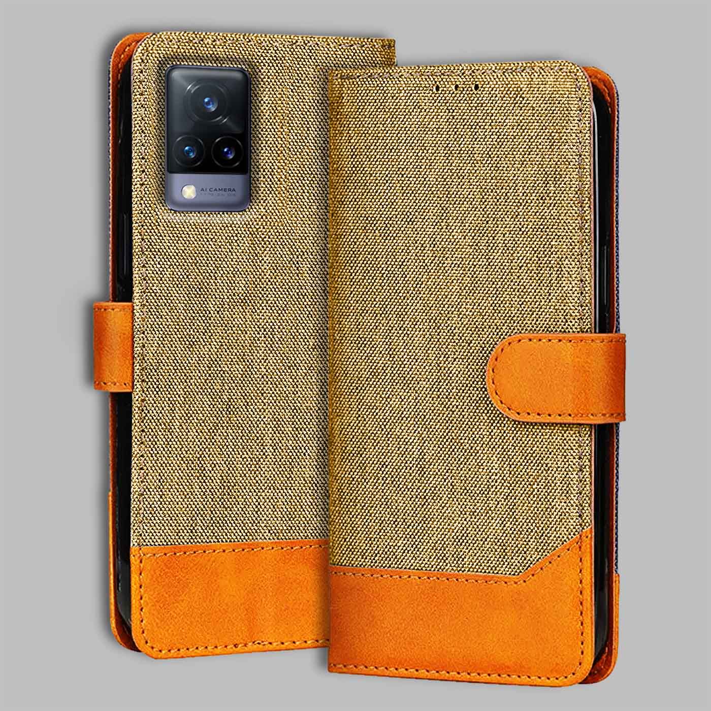 Accesorios Vivo V21 5G denim flip cover – Light Brown – Image 1 #color_light b