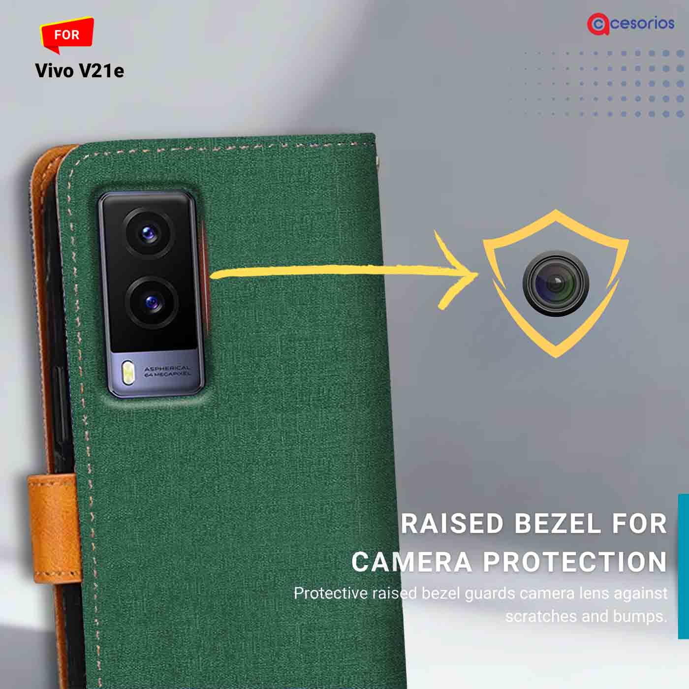 Canvas & Suede back panel — Vivo V21E in Green mobile case