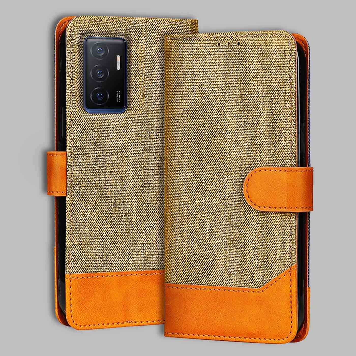 Accesorios Vivo V23E denim flip cover – Light Brown – Image 1 #color_light b