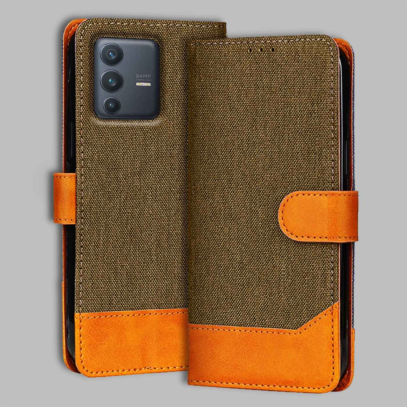 Accesorios Vivo V23 5G denim flip cover – Dark Brown – Image 1 #color_dark b