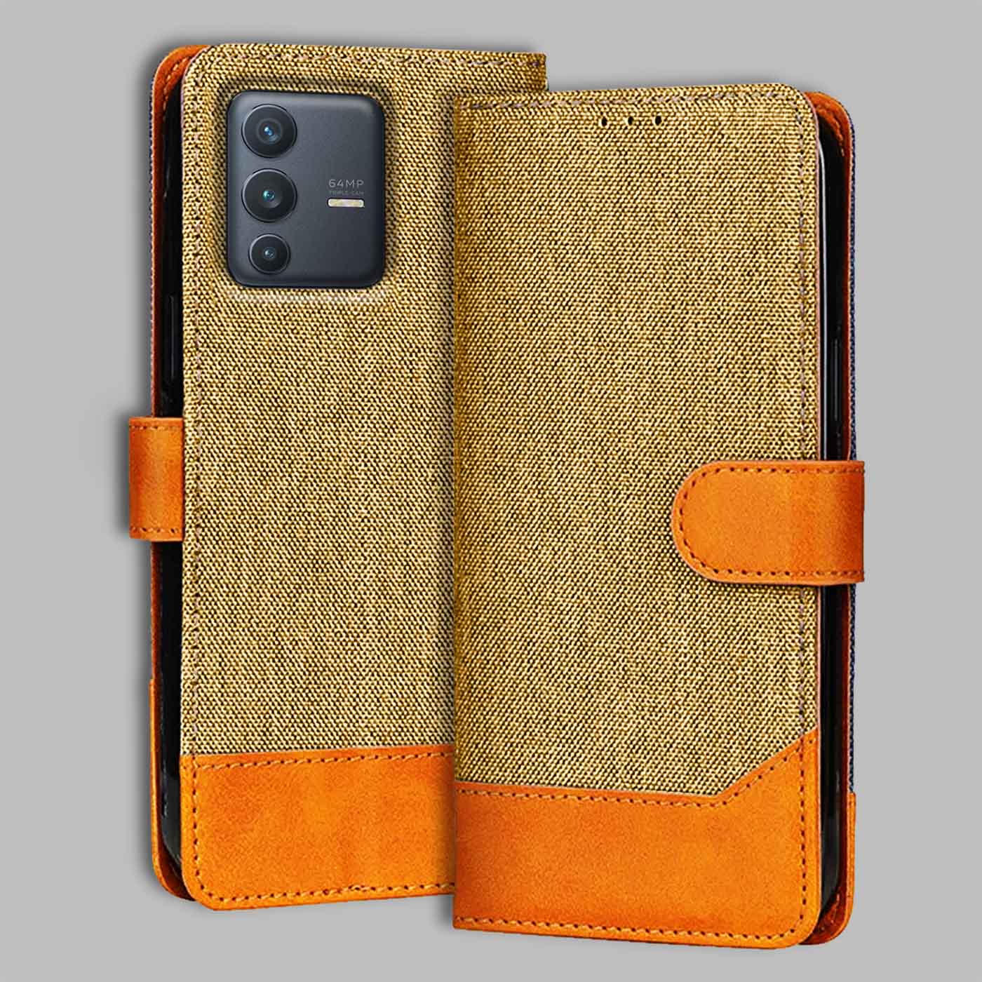 Accesorios Vivo V23 5G denim flip cover – Light Brown – Image 1 #color_light b