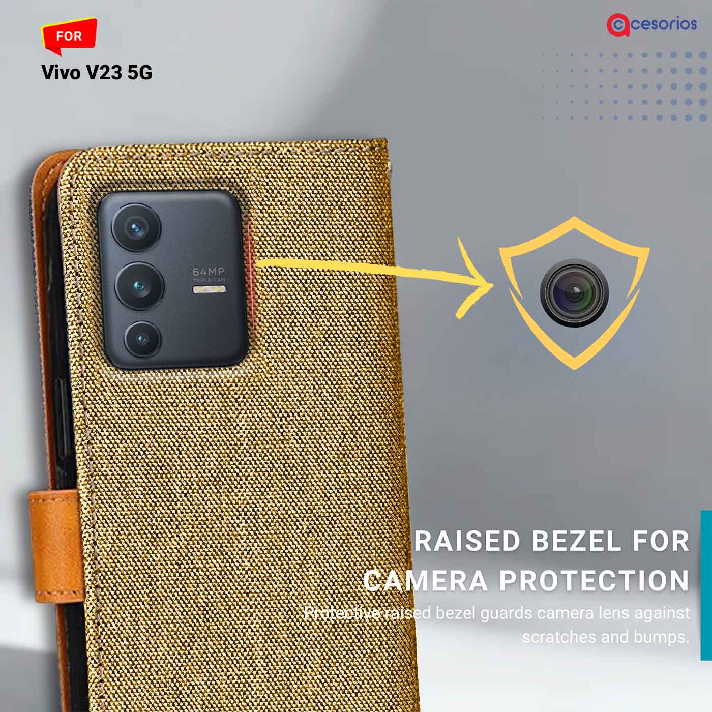 Accesorios Vivo V23 5G denim flip cover – Light Brown – Image 2 #color_light b