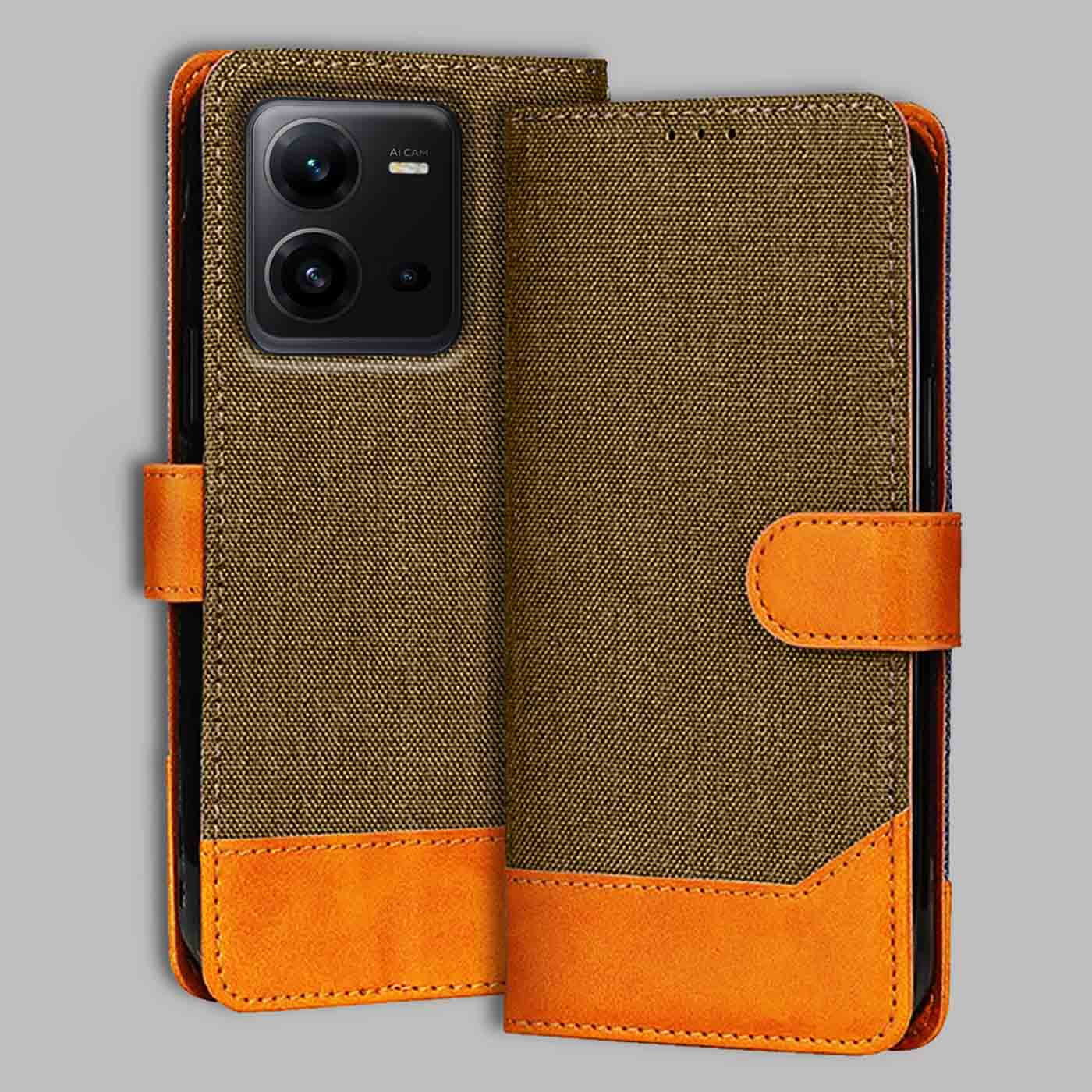 Accesorios Vivo V25 5G denim flip cover – Dark Brown – Image 1 #color_dark b