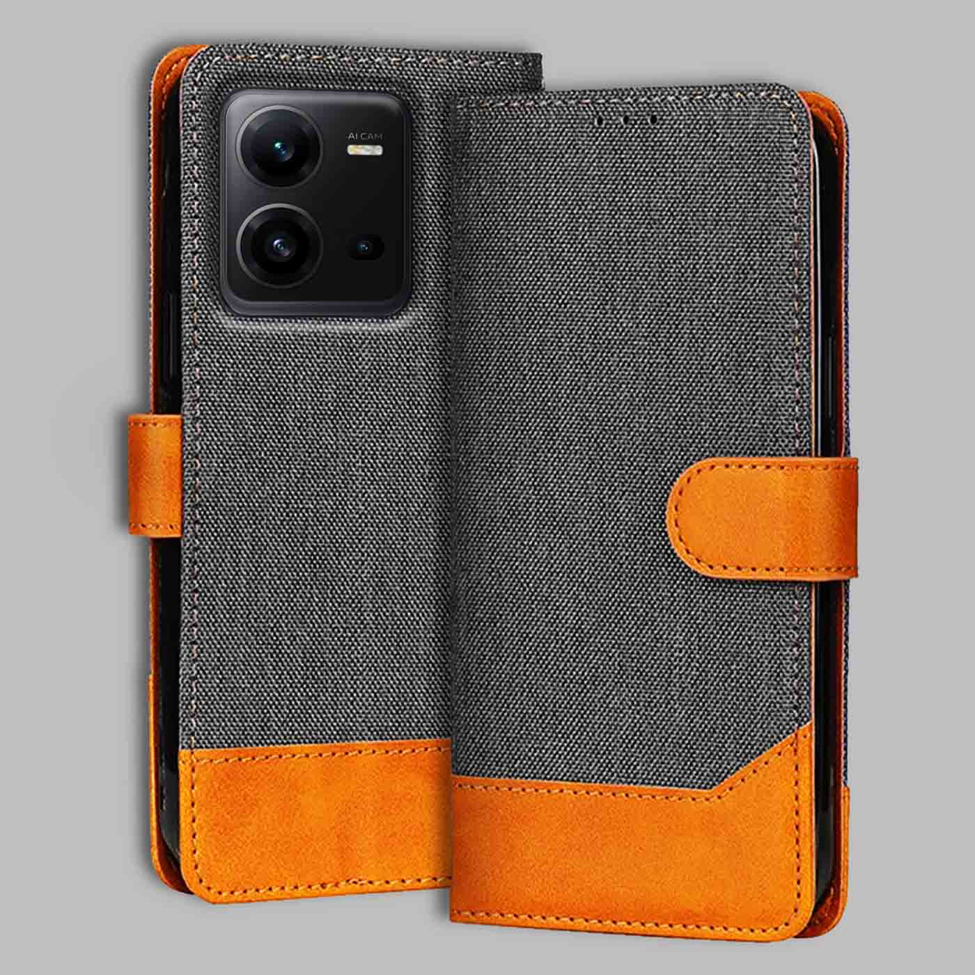 Accesorios Vivo V25 5G denim flip cover – Grey – Image 1 #color_