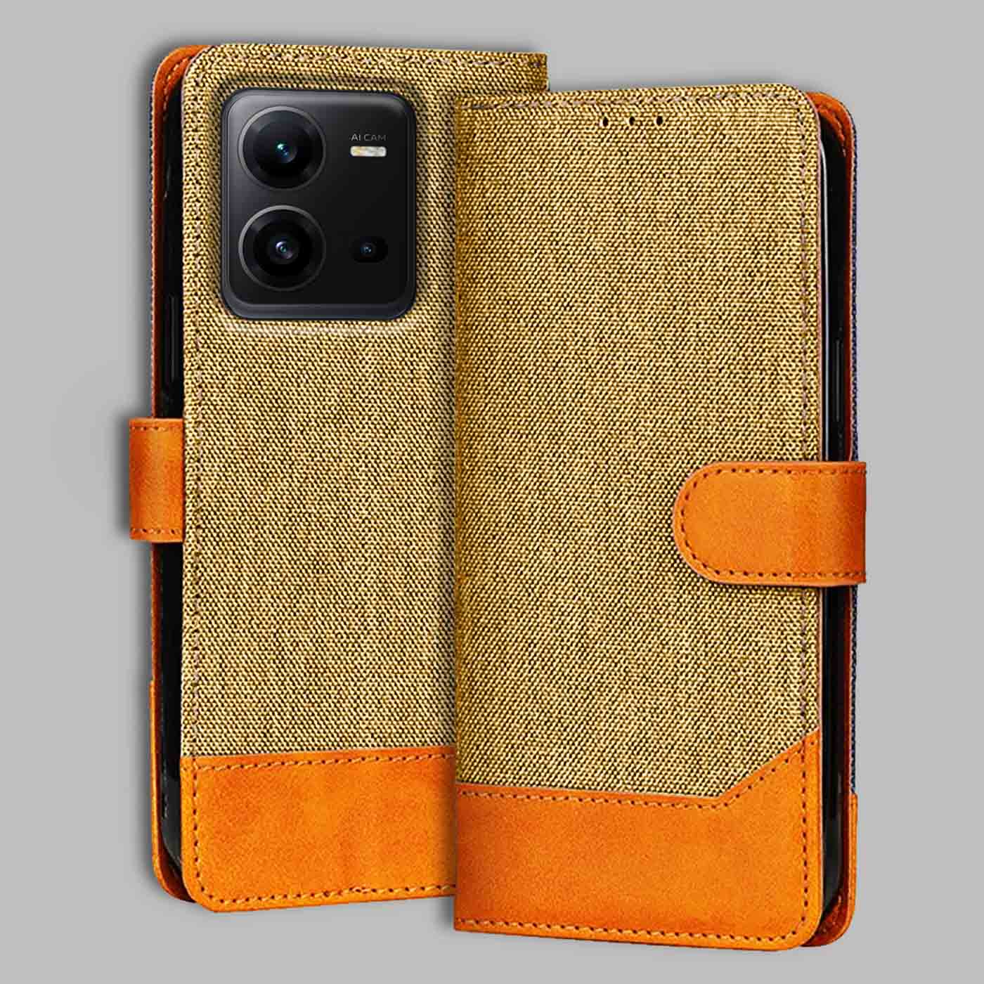 Accesorios Vivo V25 5G denim flip cover – Light Brown – Image 1 #color_light b