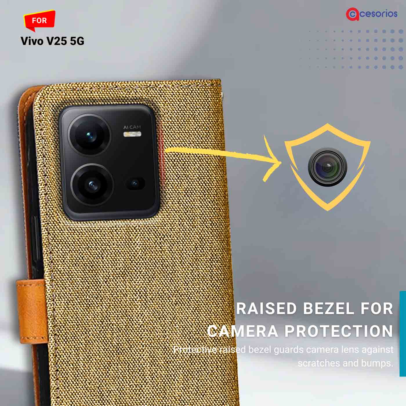 Accesorios Vivo V25 5G denim flip cover – Light Brown – Image 2 #color_light b