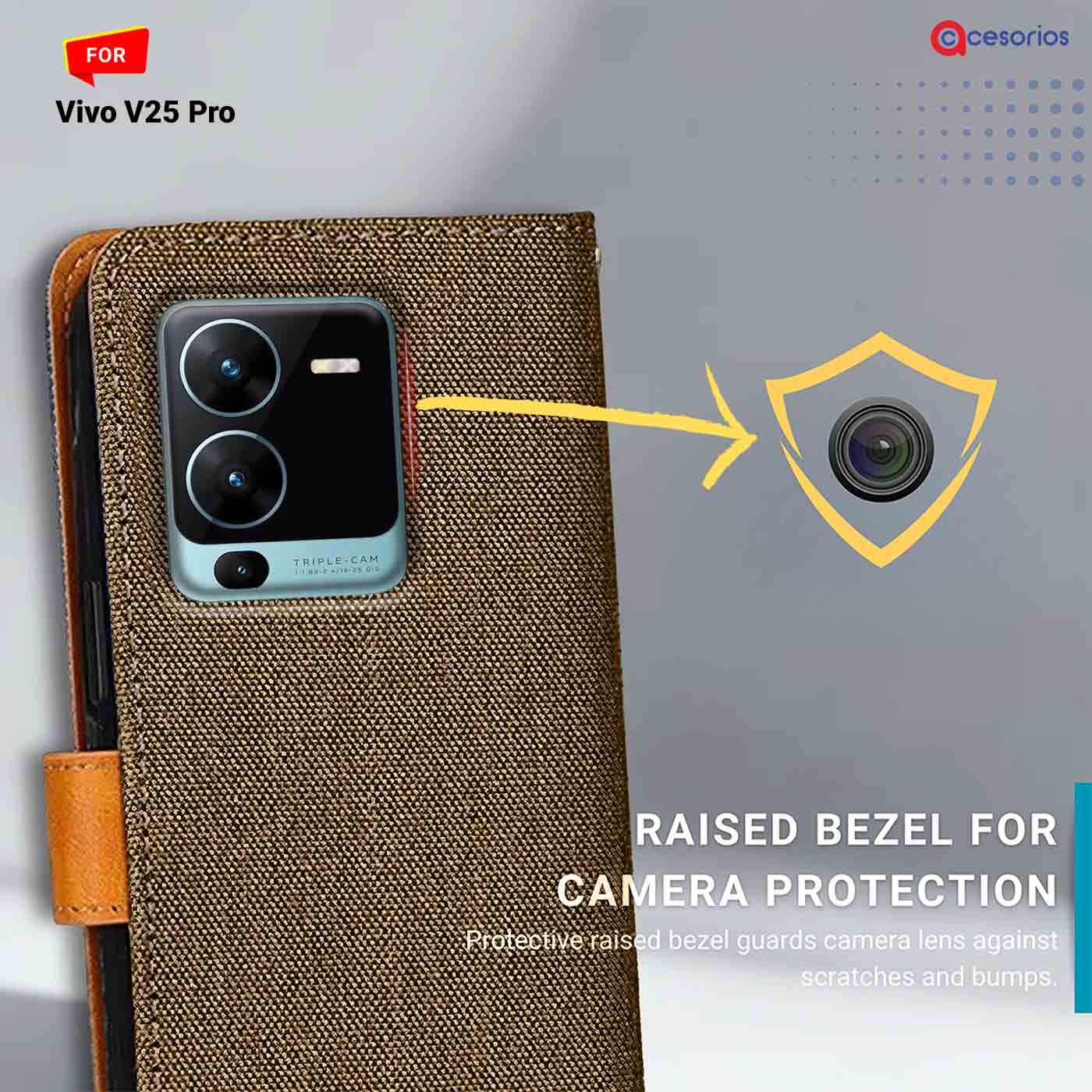 Accesorios Vivo V25 Pro denim flip cover – Dark Brown – Image 2 #color_dark b