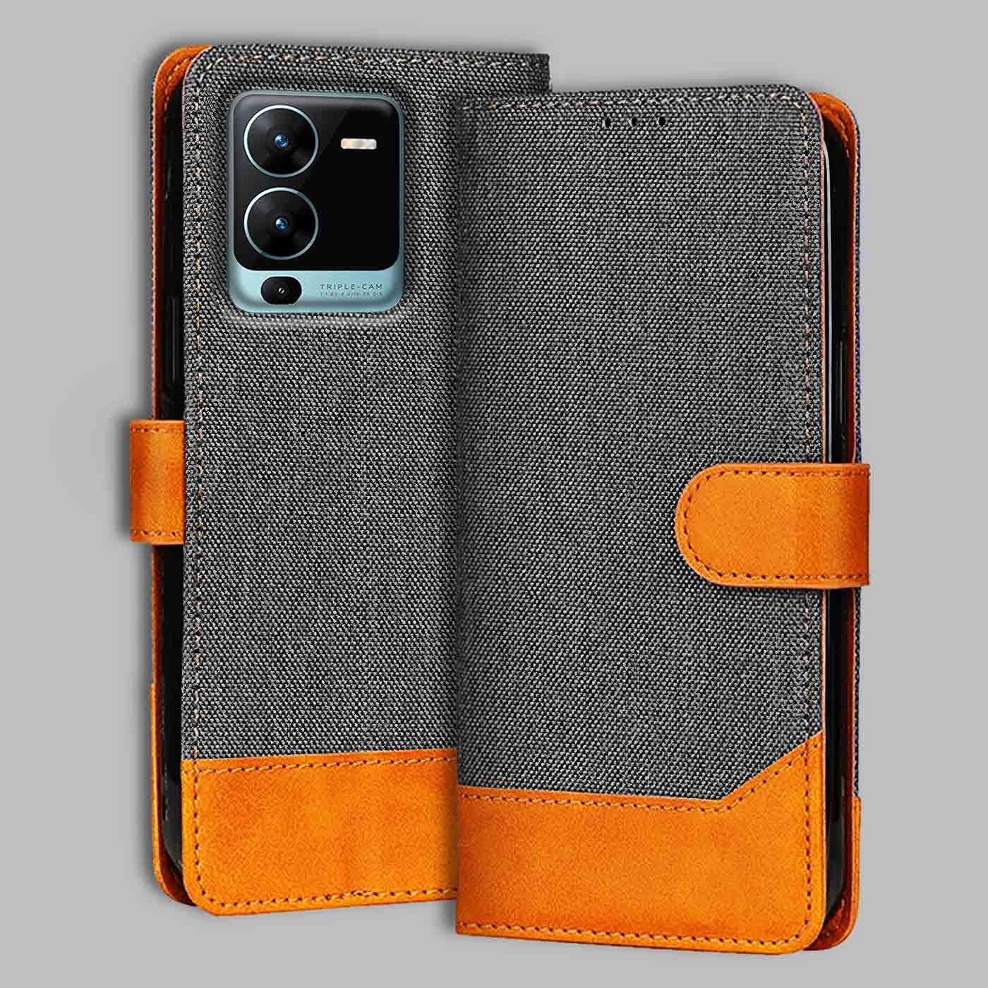 Accesorios Vivo V25 Pro denim flip cover – Grey – Image 1 #color_