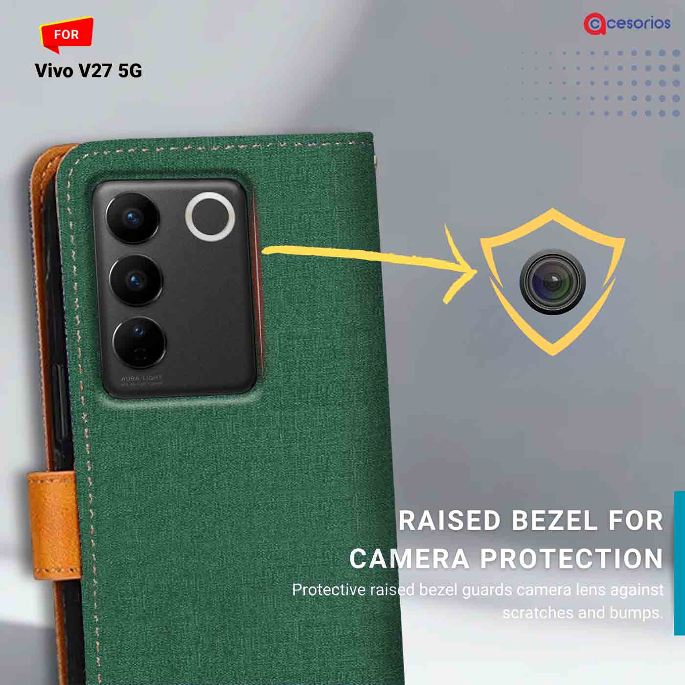 Canvas & Suede back panel — Vivo V27 5G in Green mobile case
