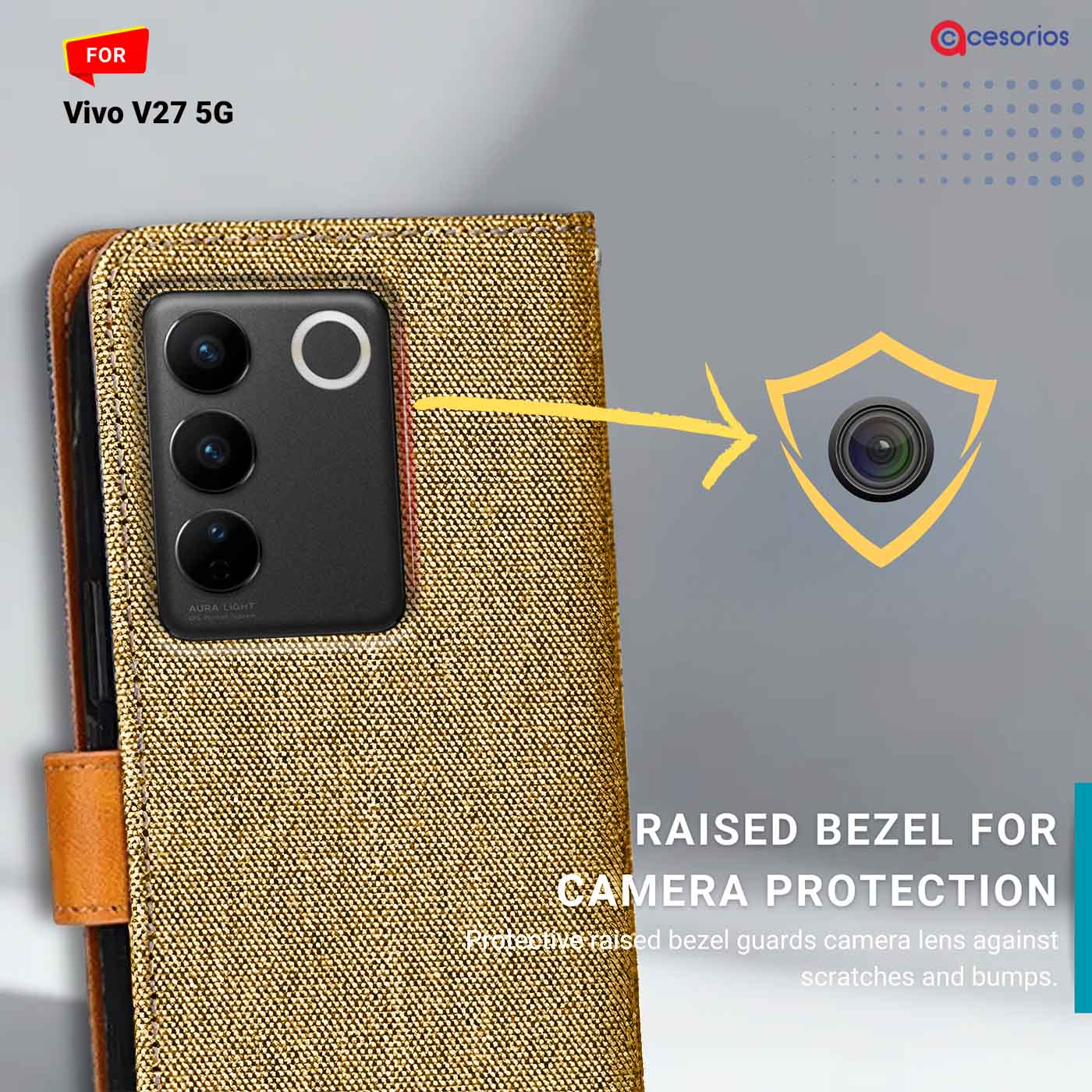 Accesorios Vivo V27 5G denim flip cover – Light Brown – Image 2 #color_light b