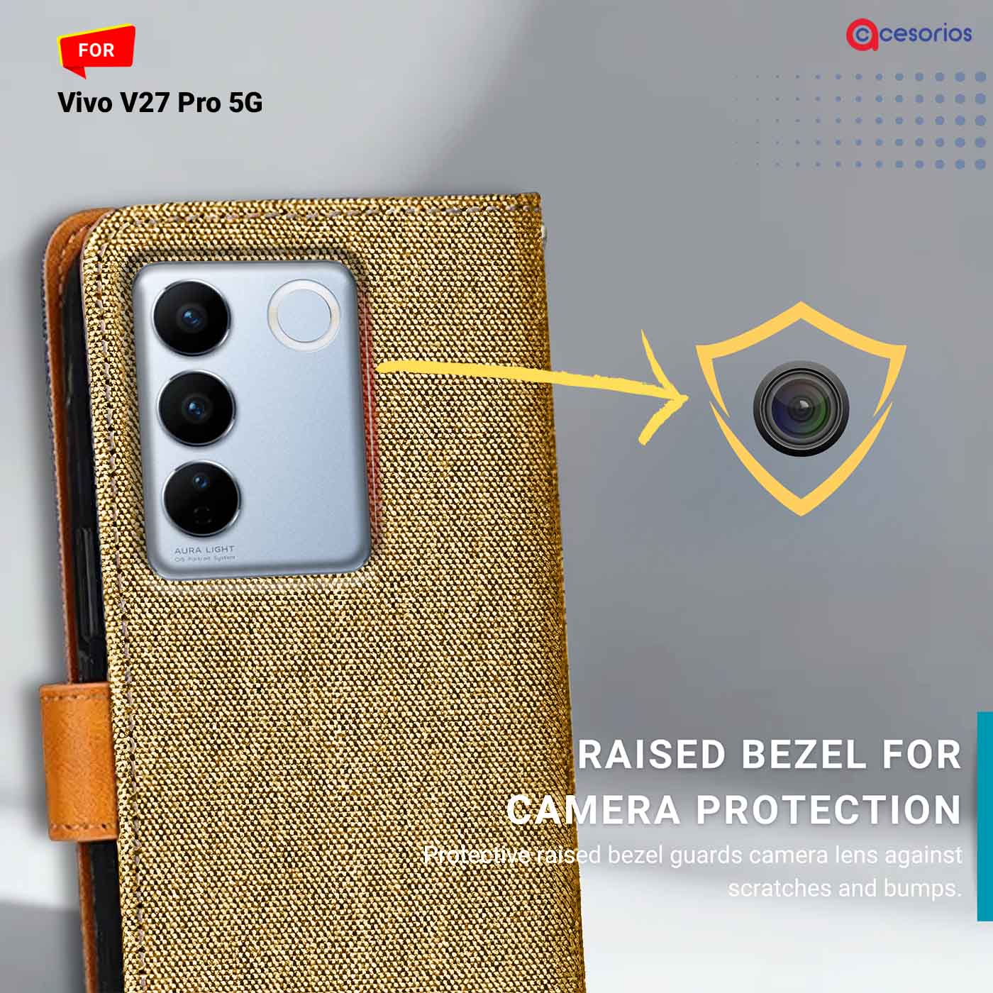 Accesorios Vivo V27 Pro 5G denim flip cover – Light Brown – Image 2 #color_light b