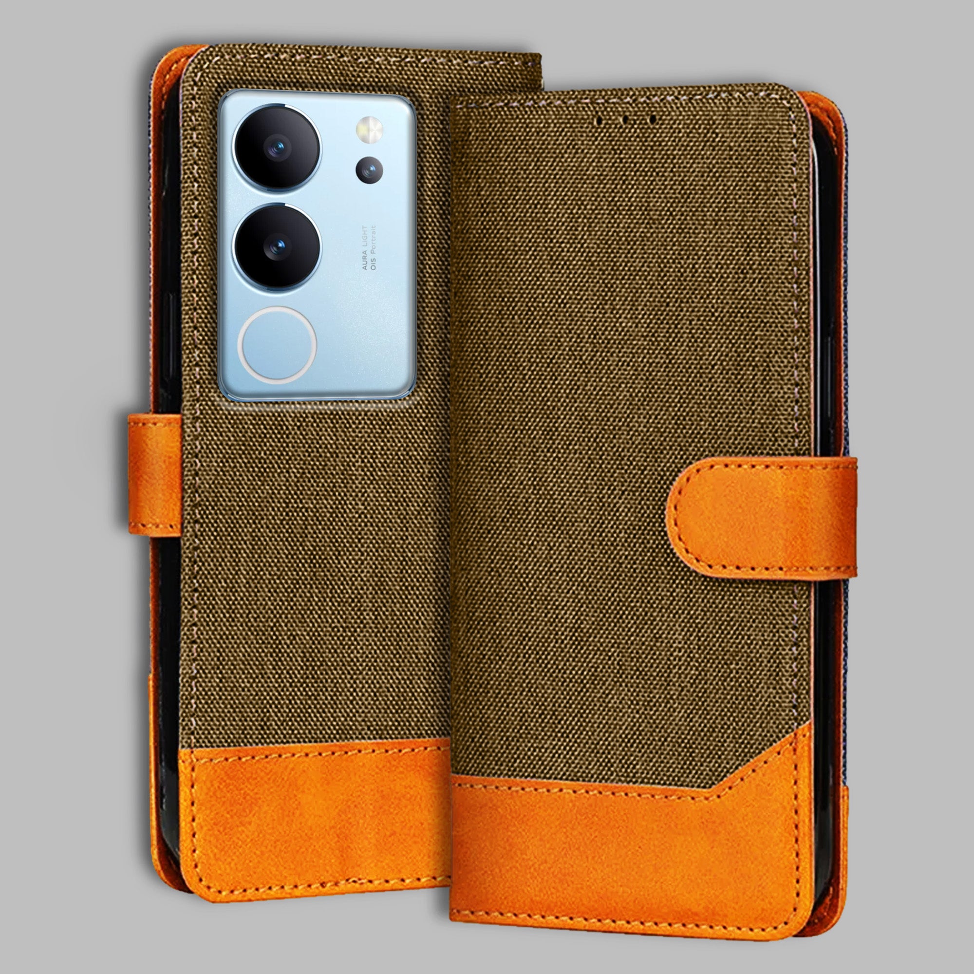 Accesorios Vivo V29 Pro denim flip cover – Dark Brown – Image 1 #color_dark b