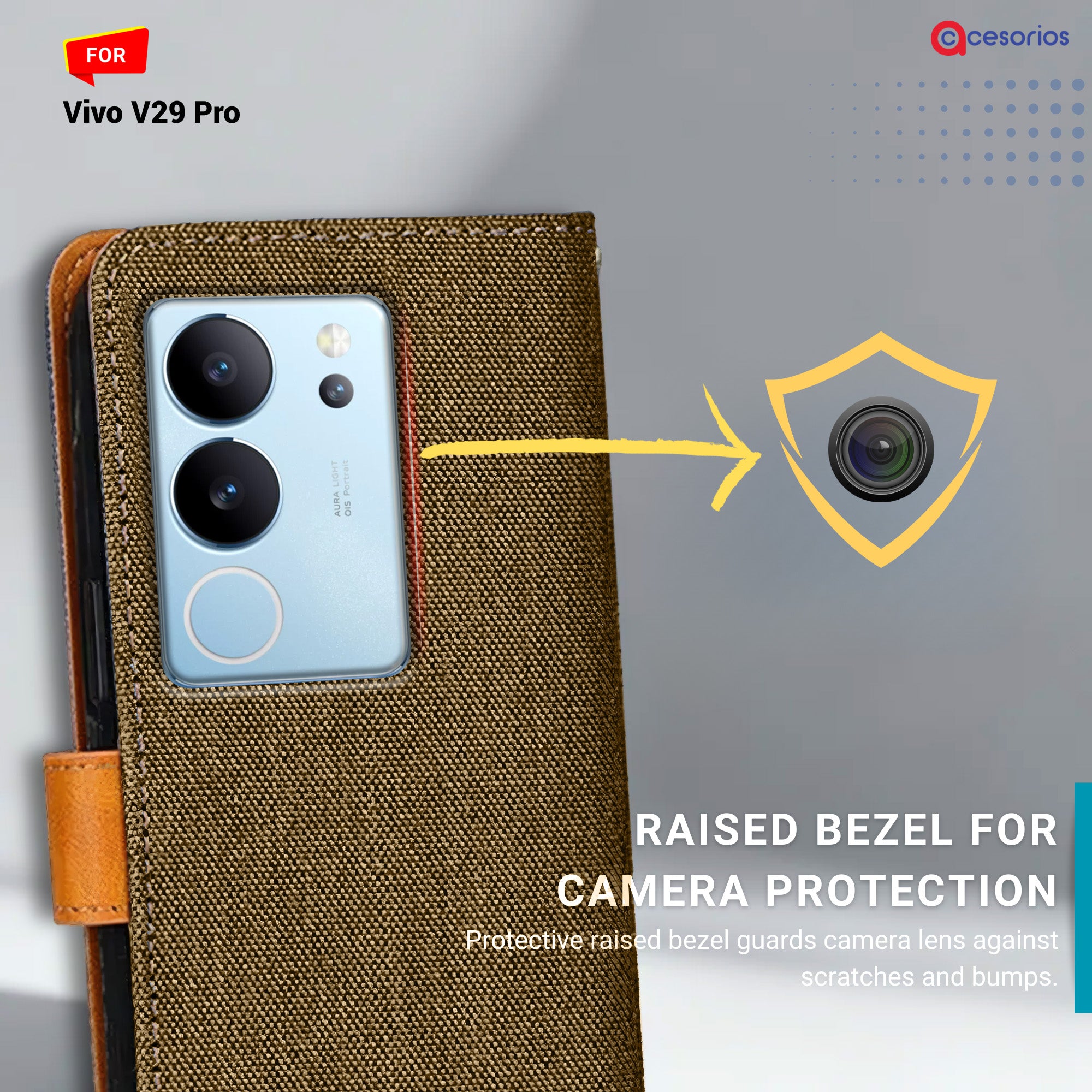 Accesorios Vivo V29 Pro denim flip cover – Dark Brown – Image 2 #color_dark b