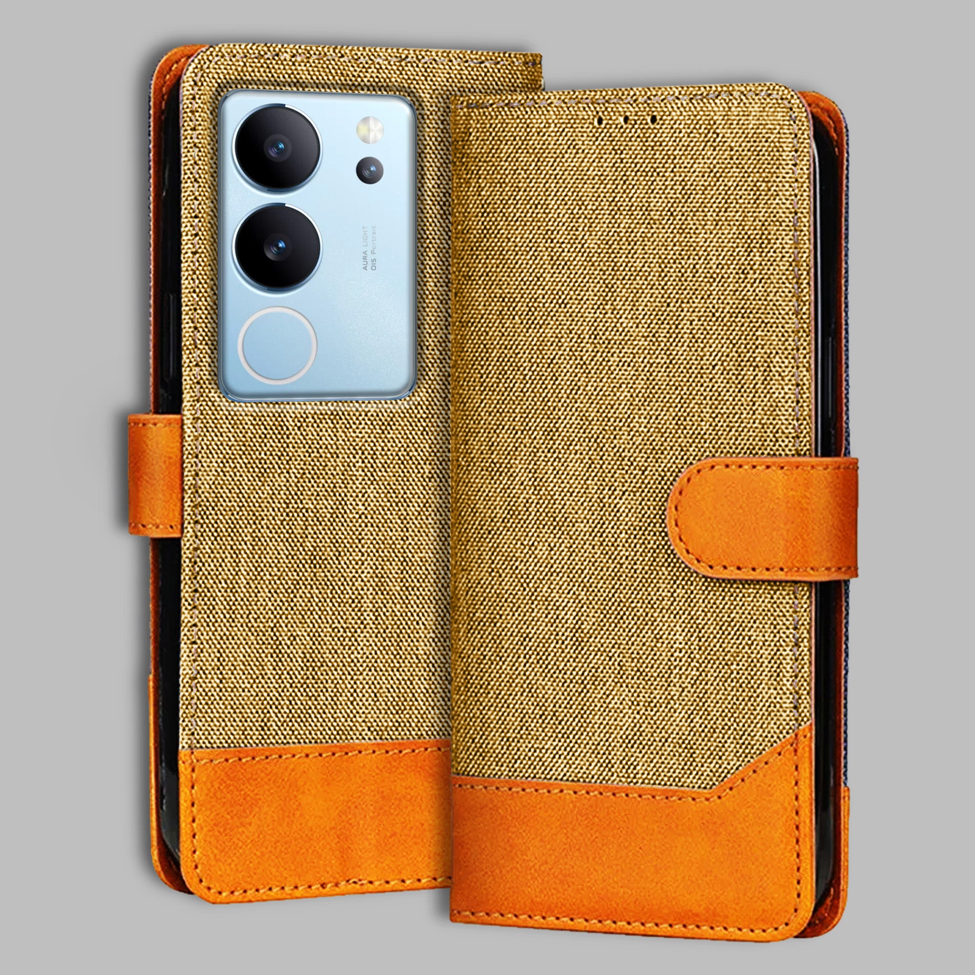 Accesorios Vivo V29 Pro denim flip cover – Light Brown – Image 1 #color_light b