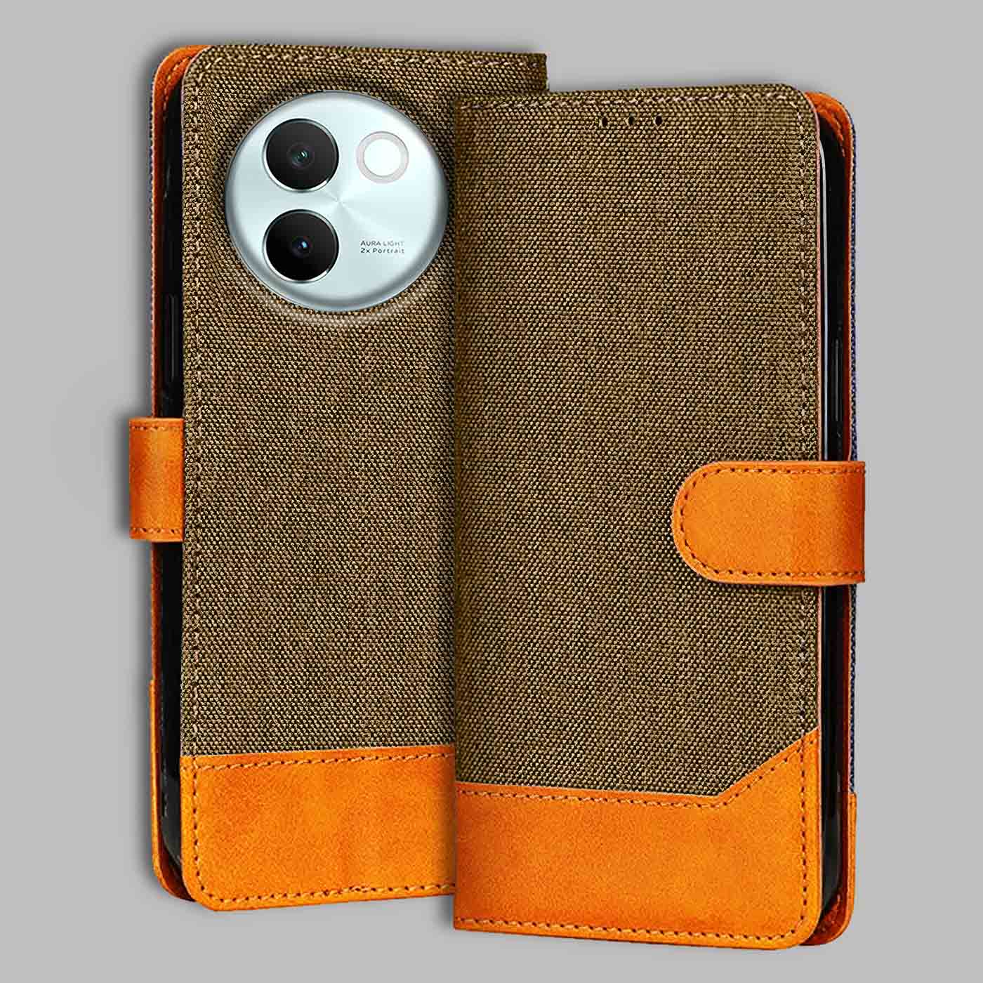 Accesorios Vivo V30E denim flip cover – Dark Brown – Image 1 #color_dark b