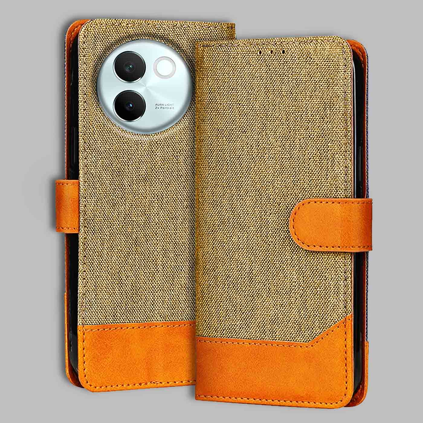 Accesorios Vivo V30E denim flip cover – Light Brown – Image 1 #color_light b