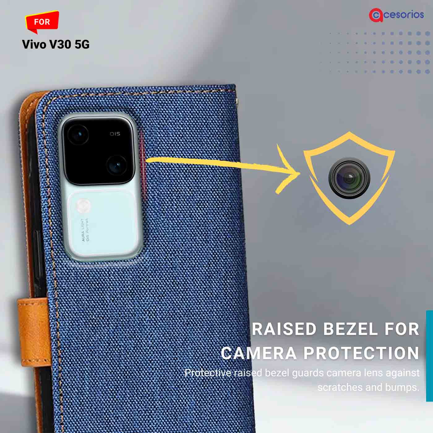 Accesorios Vivo V30 5G denim flip cover – Blue – Image 2 #color_