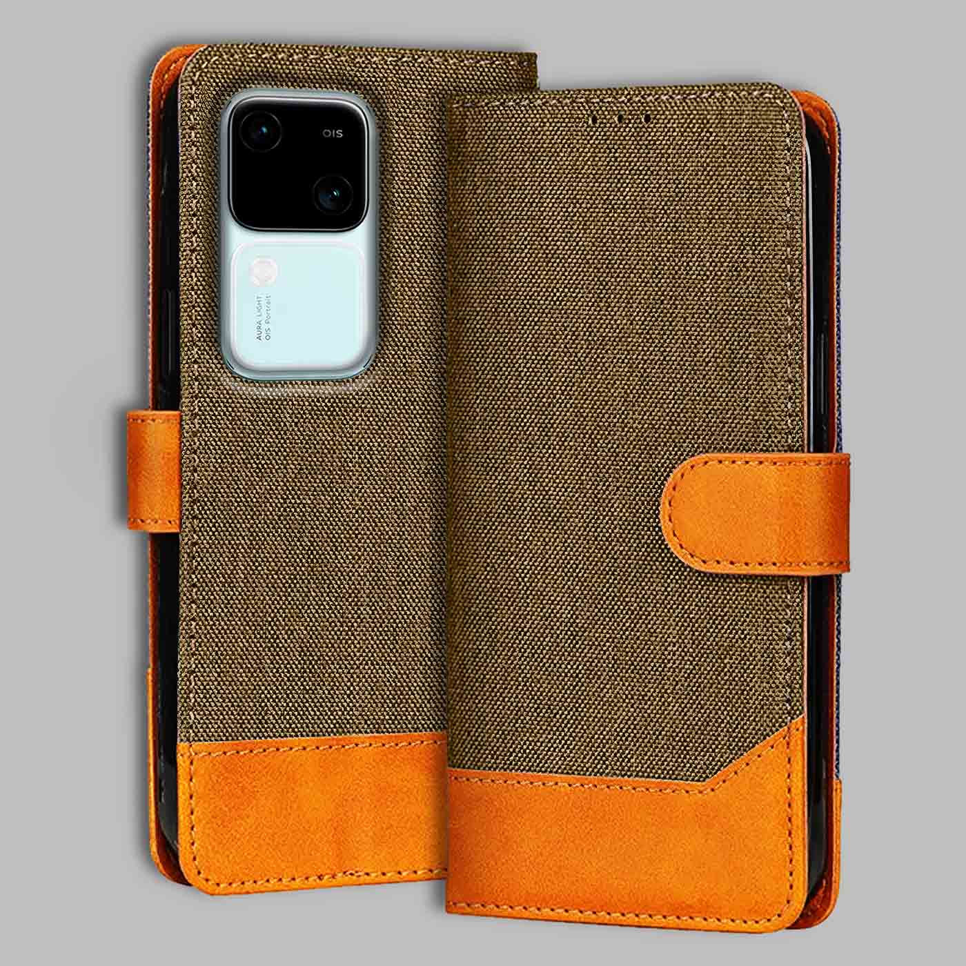 Accesorios Vivo V30 5G denim flip cover – Dark Brown – Image 1 #color_dark b