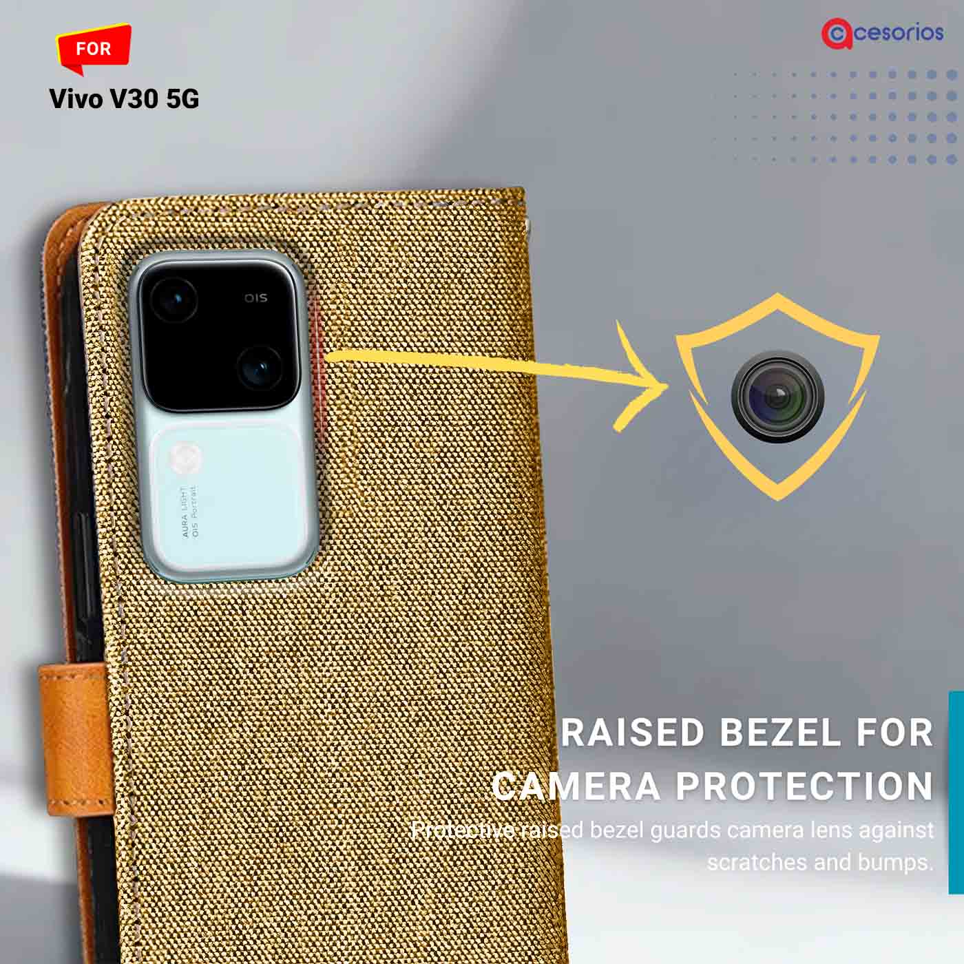 Accesorios Vivo V30 5G denim flip cover – Light Brown – Image 2 #color_light b