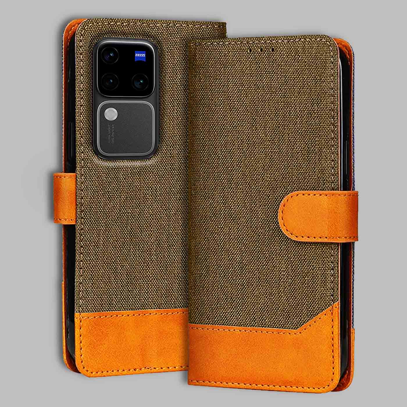 Accesorios Vivo V30 Pro 5G denim flip cover – Dark Brown – Image 1 #color_dark b