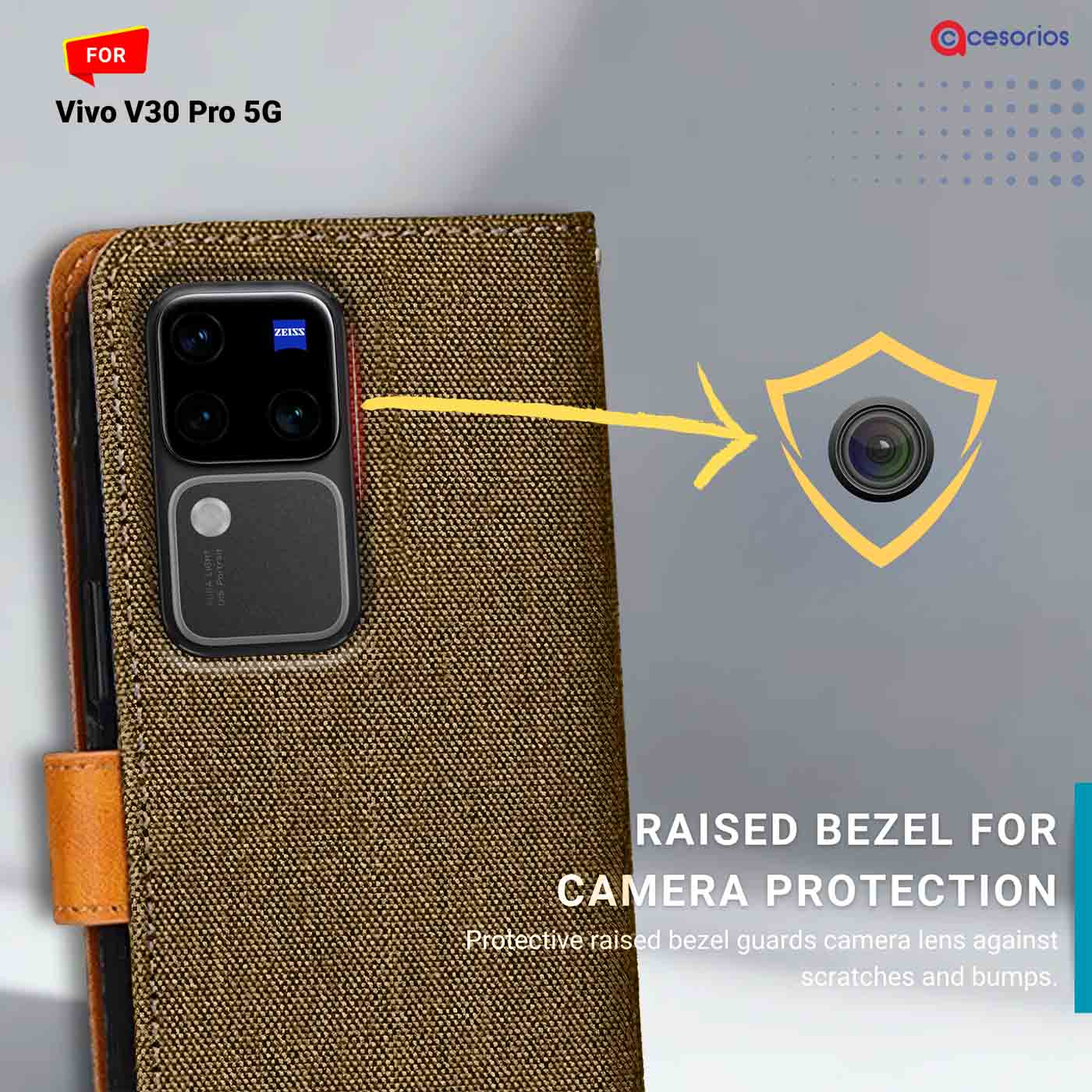 Accesorios Vivo V30 Pro 5G denim flip cover – Dark Brown – Image 2 #color_dark b