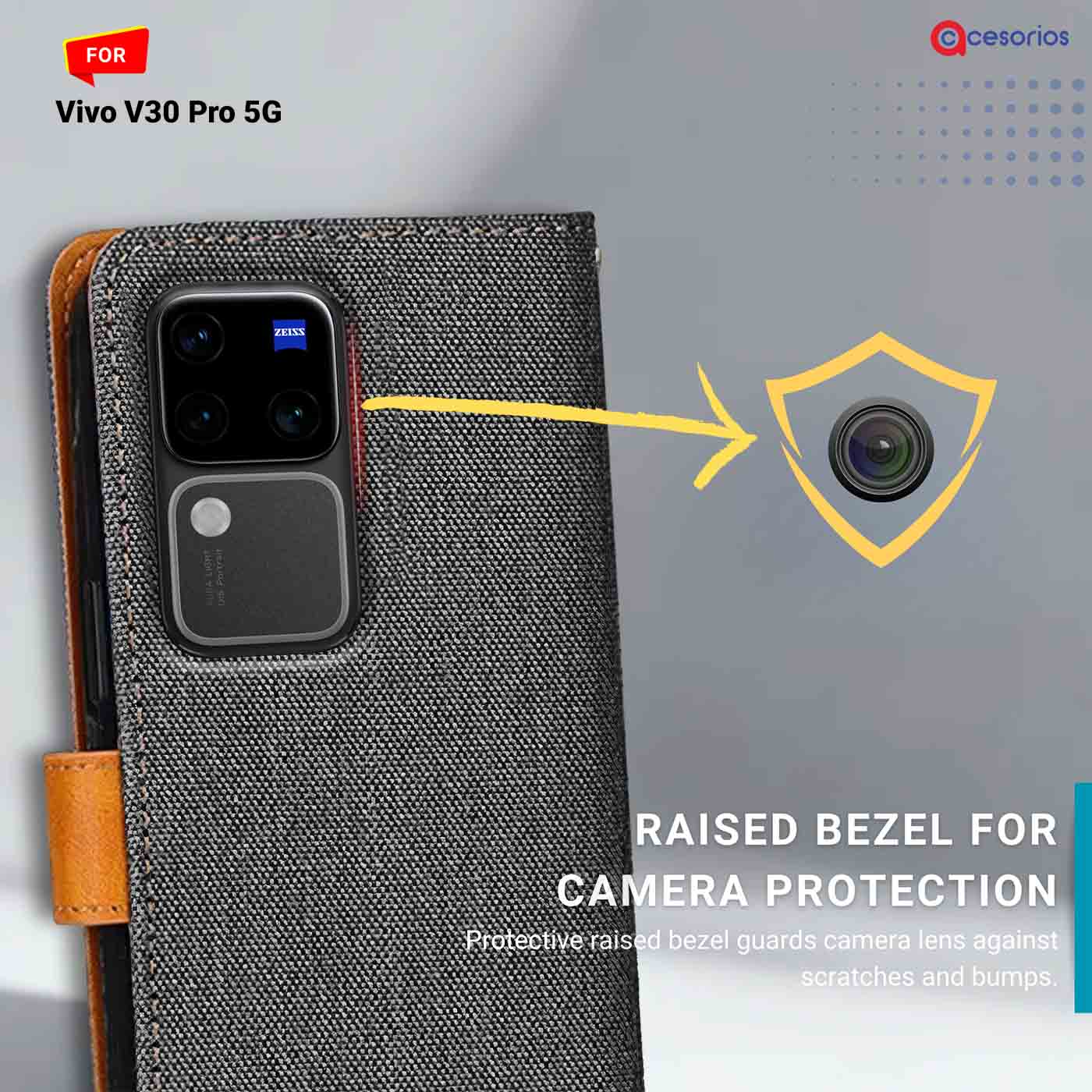 Accesorios Vivo V30 Pro 5G denim flip cover – Grey – Image 2 #color_