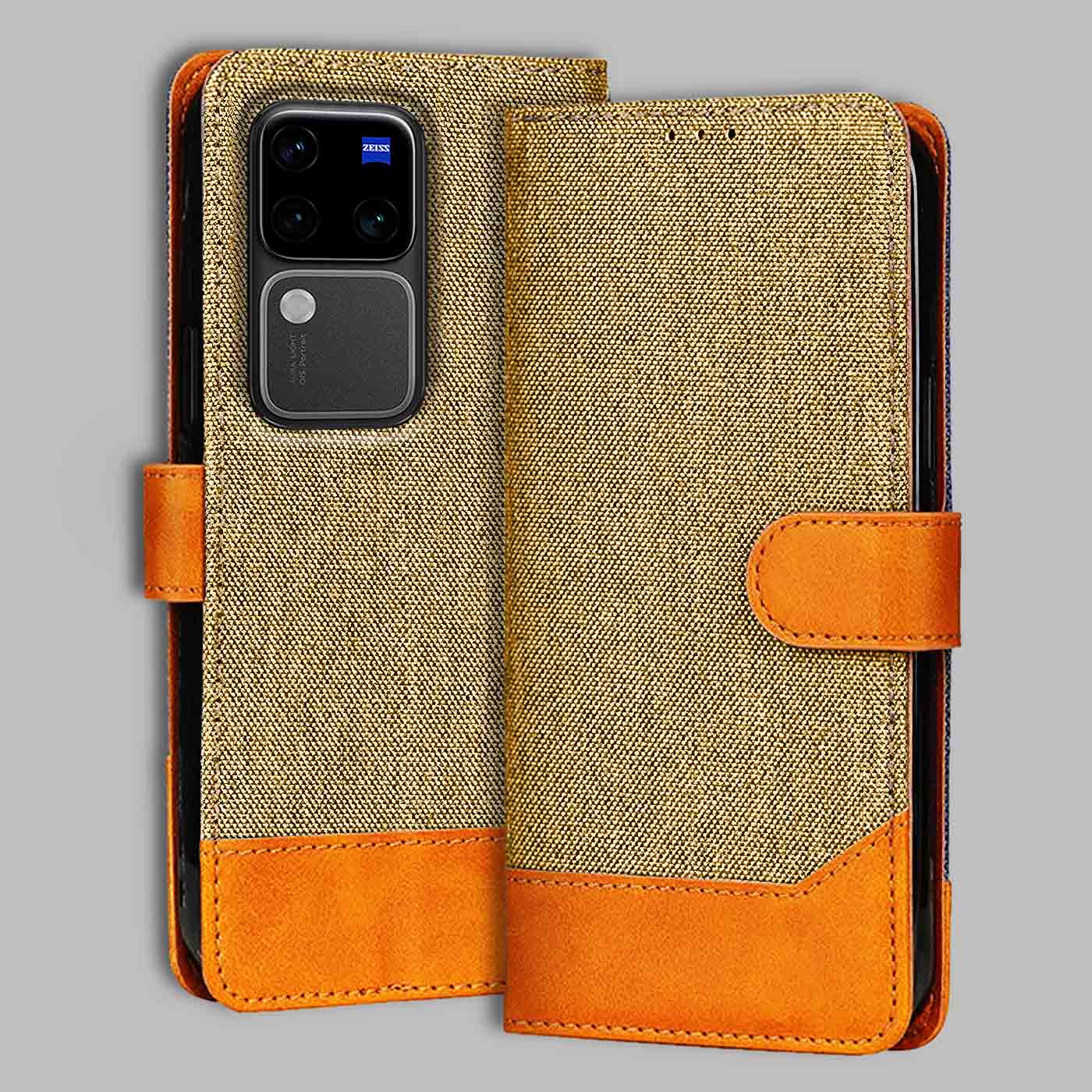 Accesorios Vivo V30 Pro 5G denim flip cover – Light Brown – Image 1 #color_light b