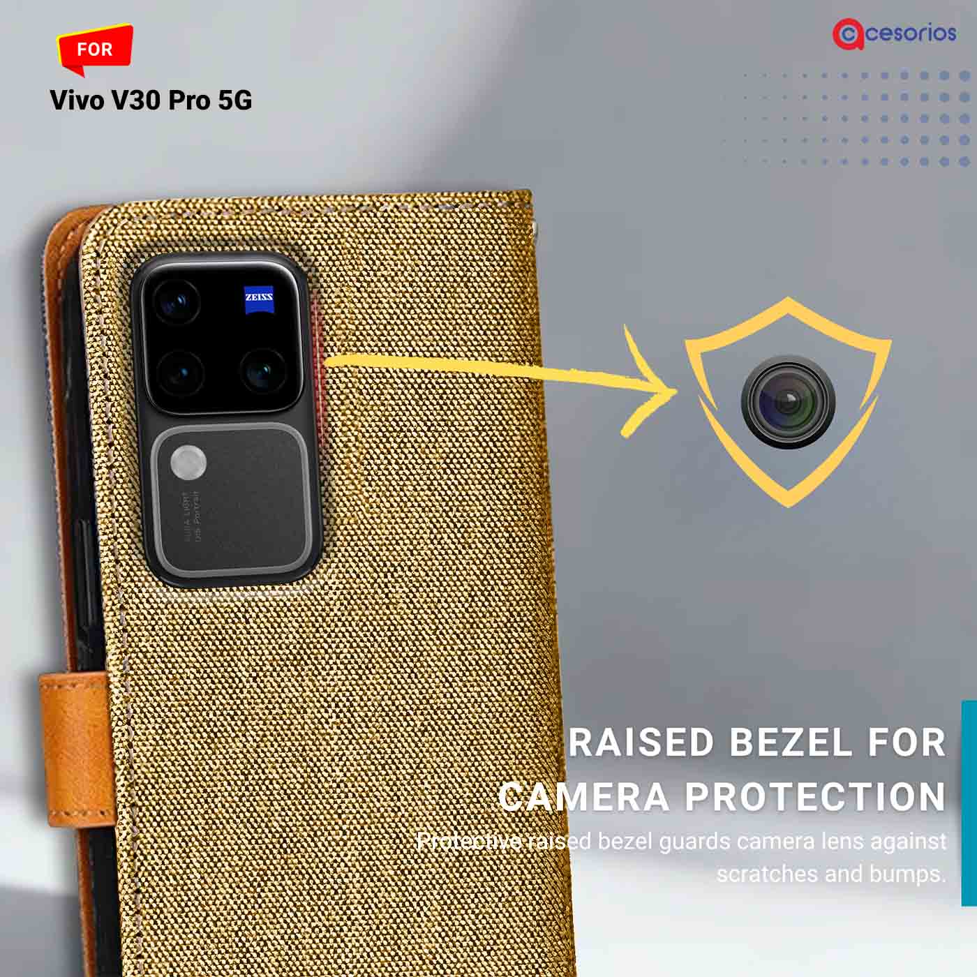 Accesorios Vivo V30 Pro 5G denim flip cover – Light Brown – Image 2 #color_light b