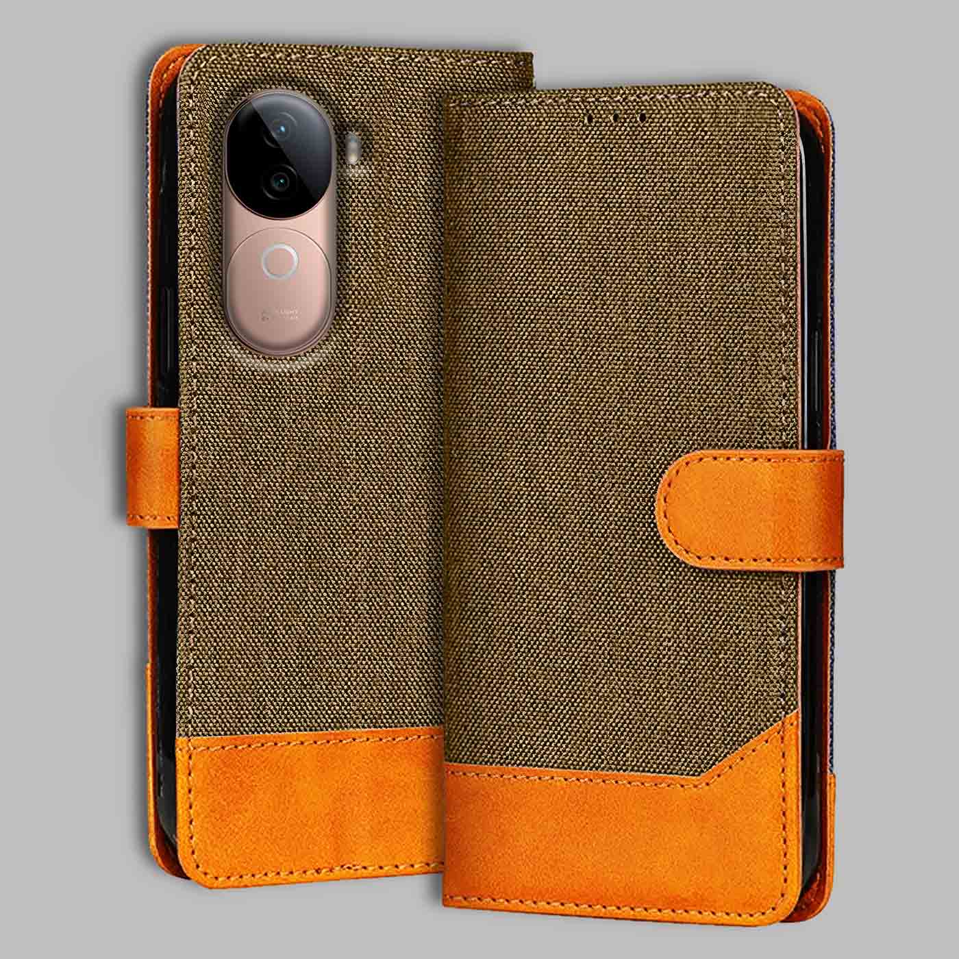 Accesorios Vivo V40E denim flip cover – Dark Brown – Image 1 #color_dark b