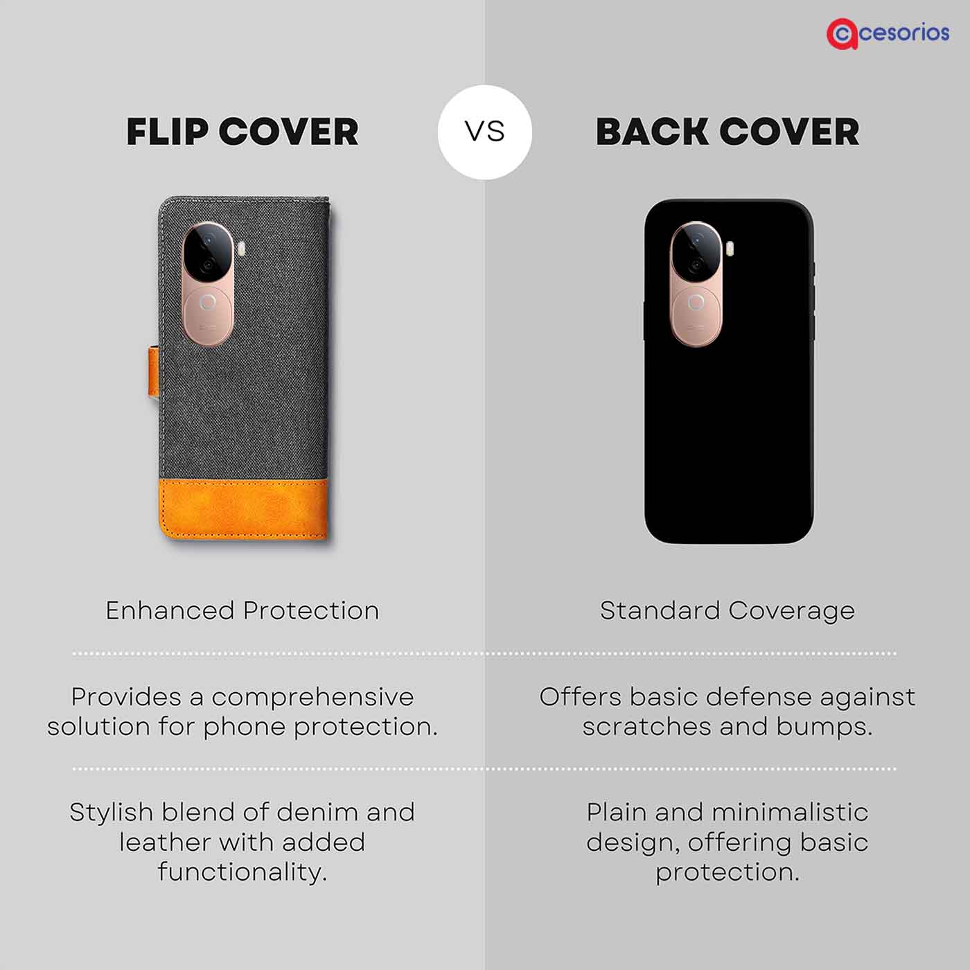 Accesorios Vivo V40E denim flip cover – Grey – Image 8 #color_