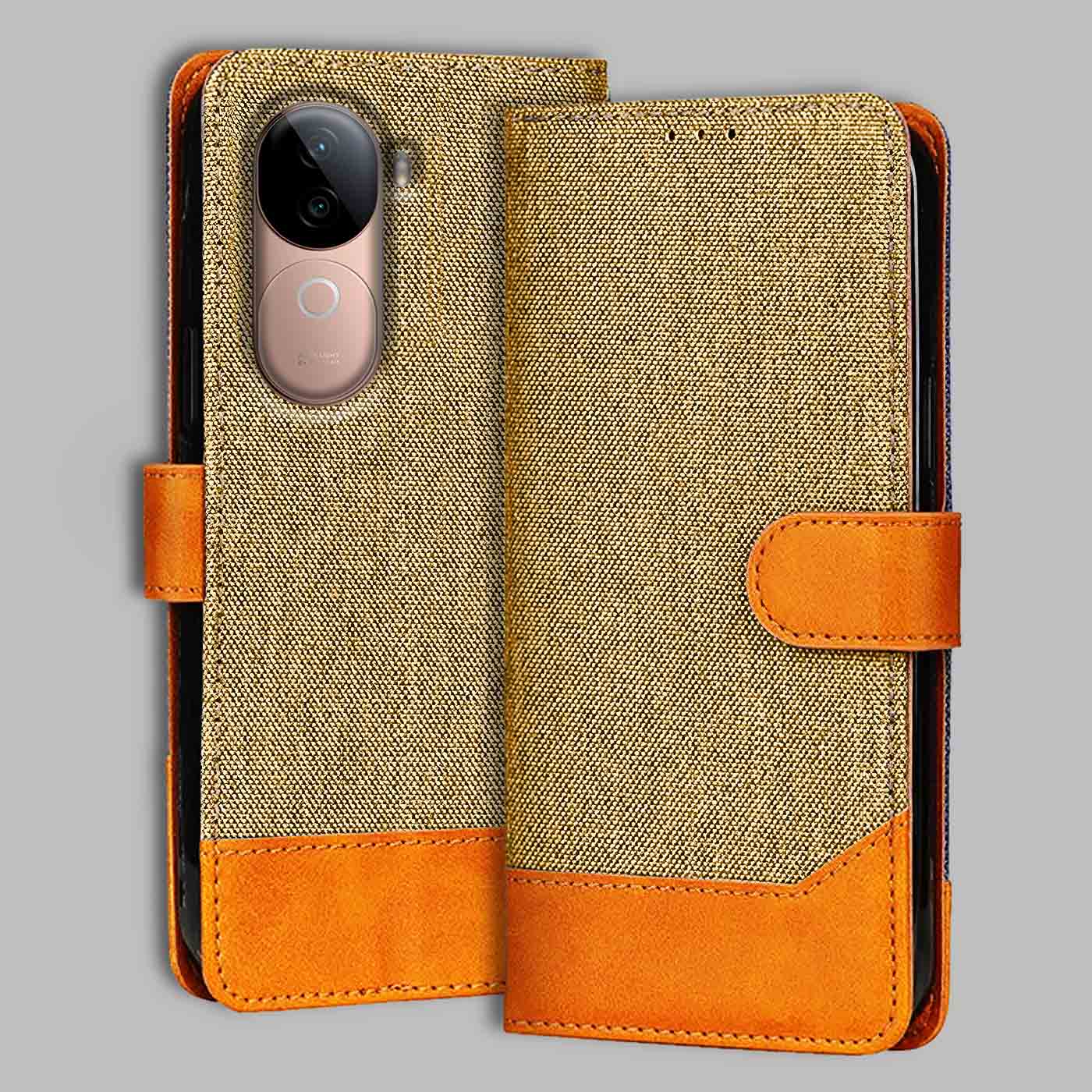 Accesorios Vivo V40E denim flip cover – Light Brown – Image 1 #color_light b