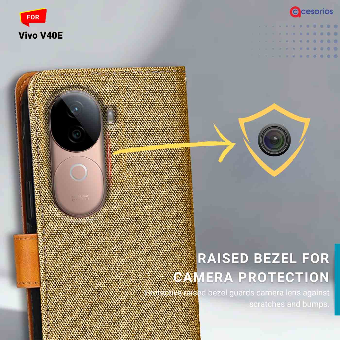 Accesorios Vivo V40E denim flip cover – Light Brown – Image 2 #color_light b