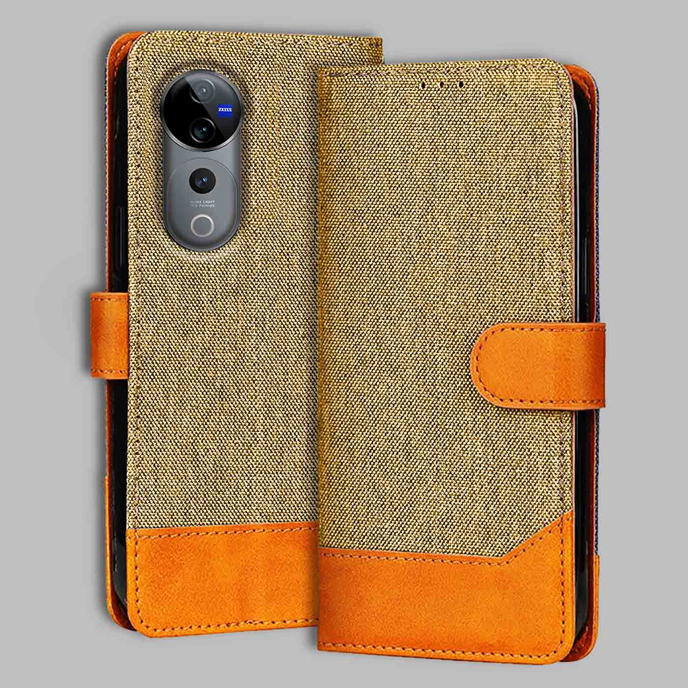 Accesorios Vivo V40 5G denim flip cover – Light Brown – Image 1 #color_light b
