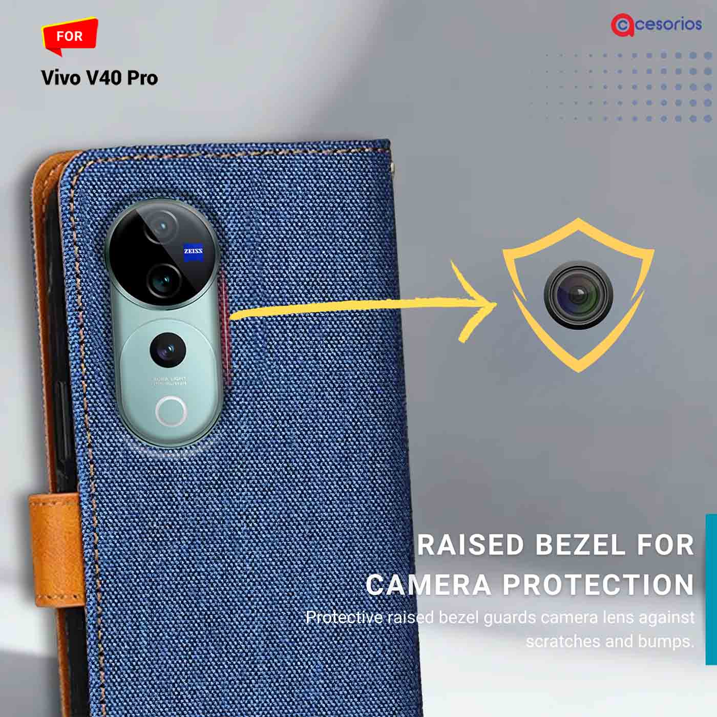 Accesorios Vivo V40 Pro denim flip cover – Blue – Image 2 #color_