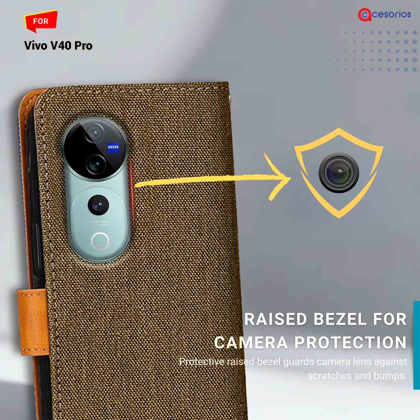 Accesorios Vivo V40 Pro denim flip cover – Dark Brown – Image 2 #color_dark b