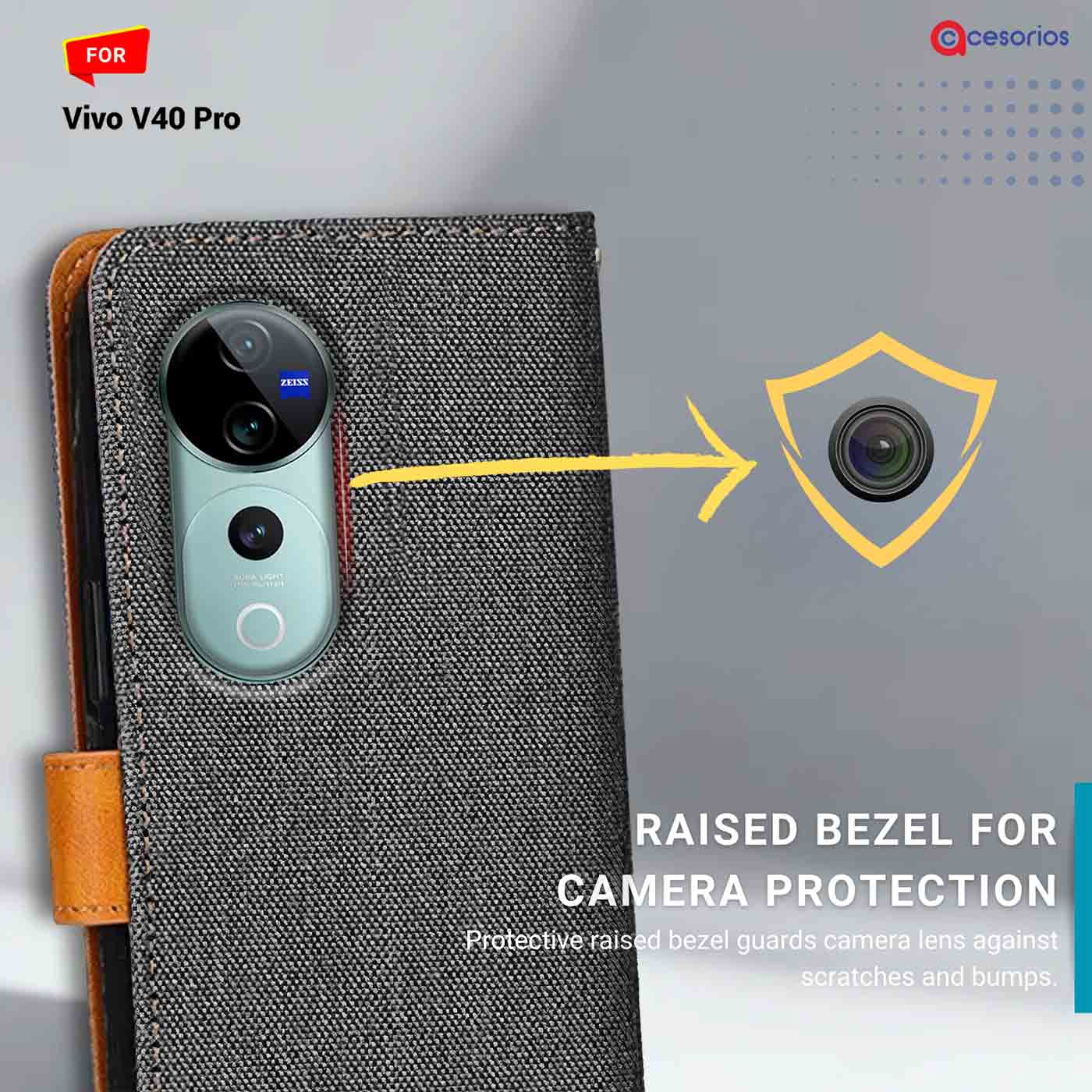 Accesorios Vivo V40 Pro denim flip cover – Grey – Image 2 #color_