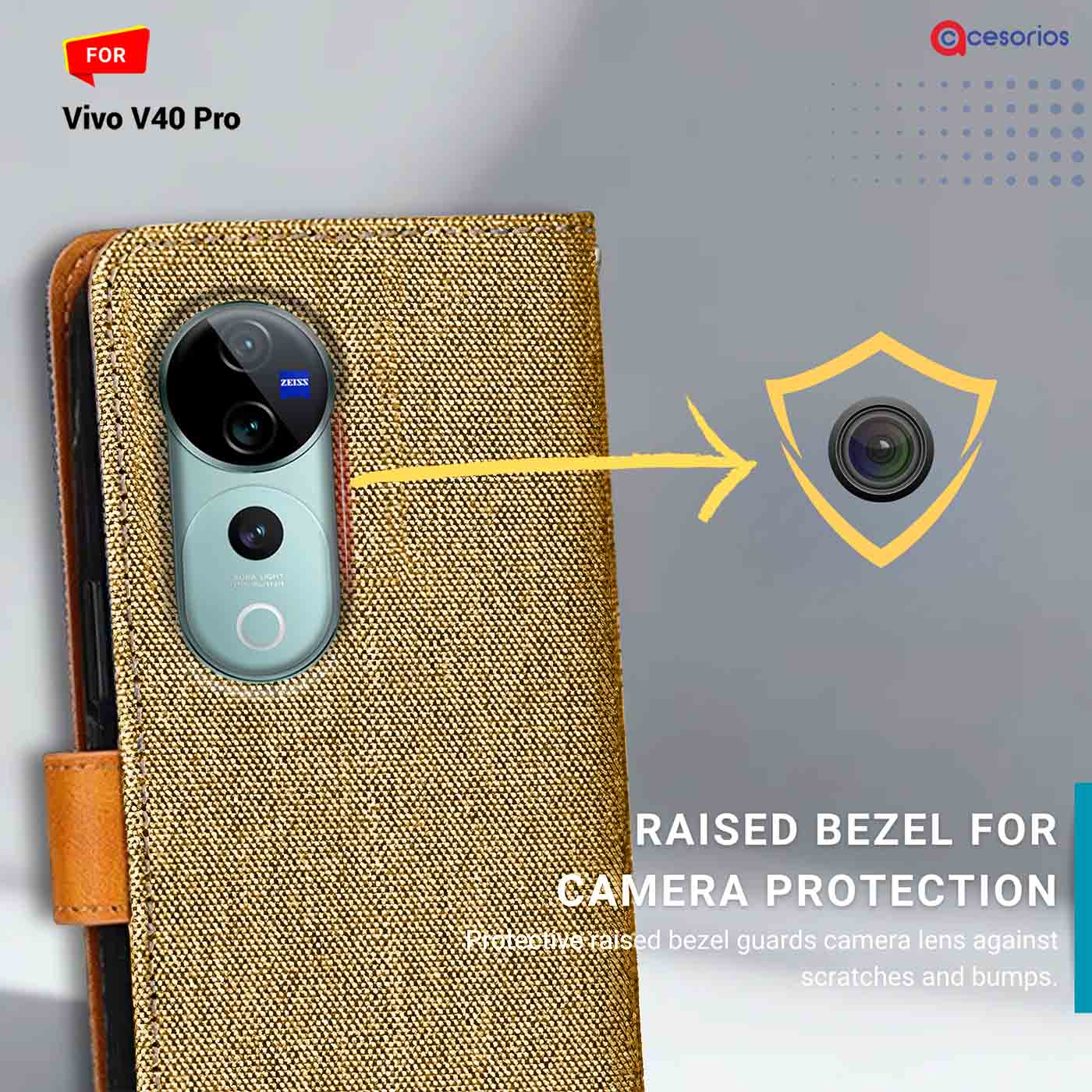 Accesorios Vivo V40 Pro denim flip cover – Light Brown – Image 2 #color_light b