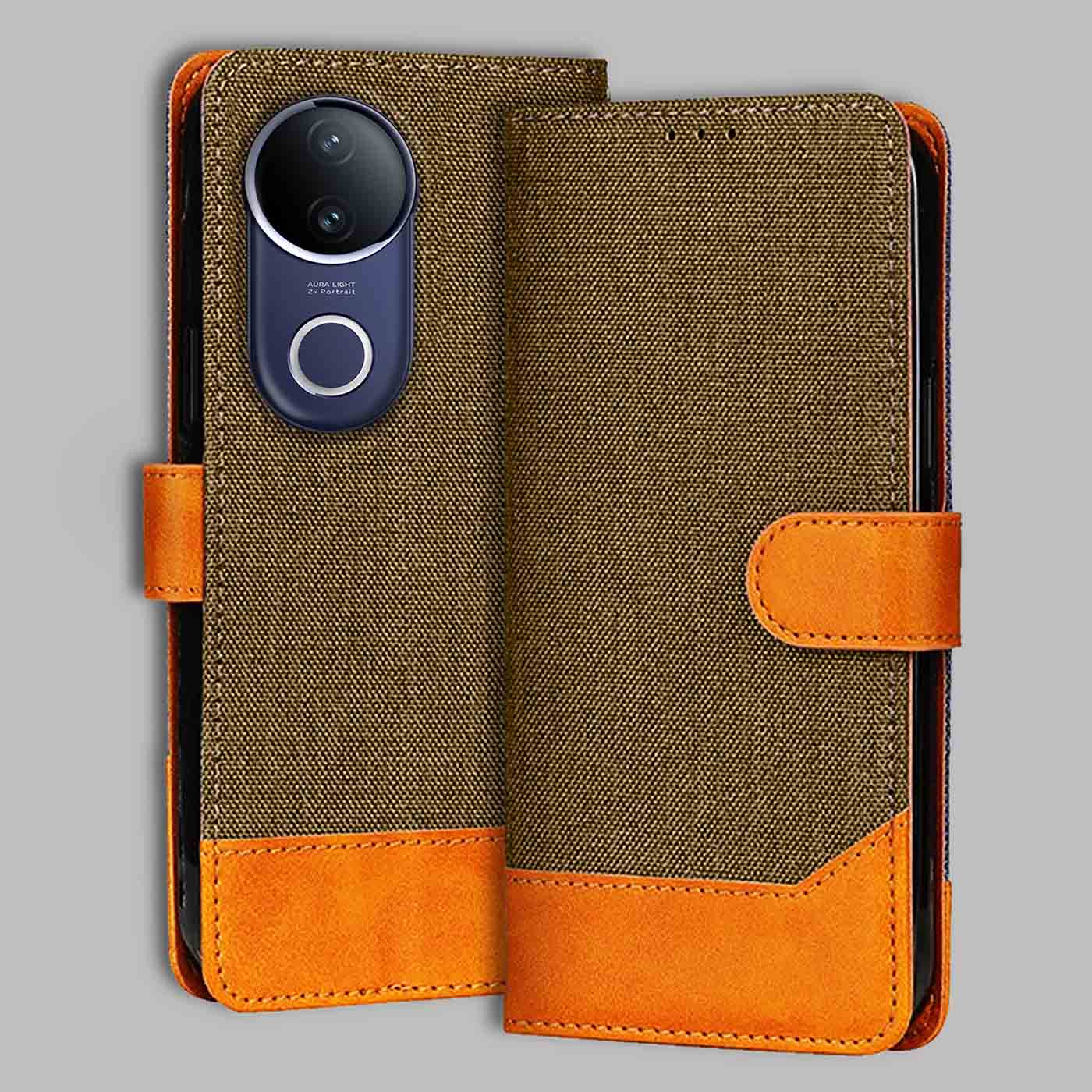 Accesorios Vivo V50E 5G denim flip cover – Dark Brown – Image 1 #color_dark b