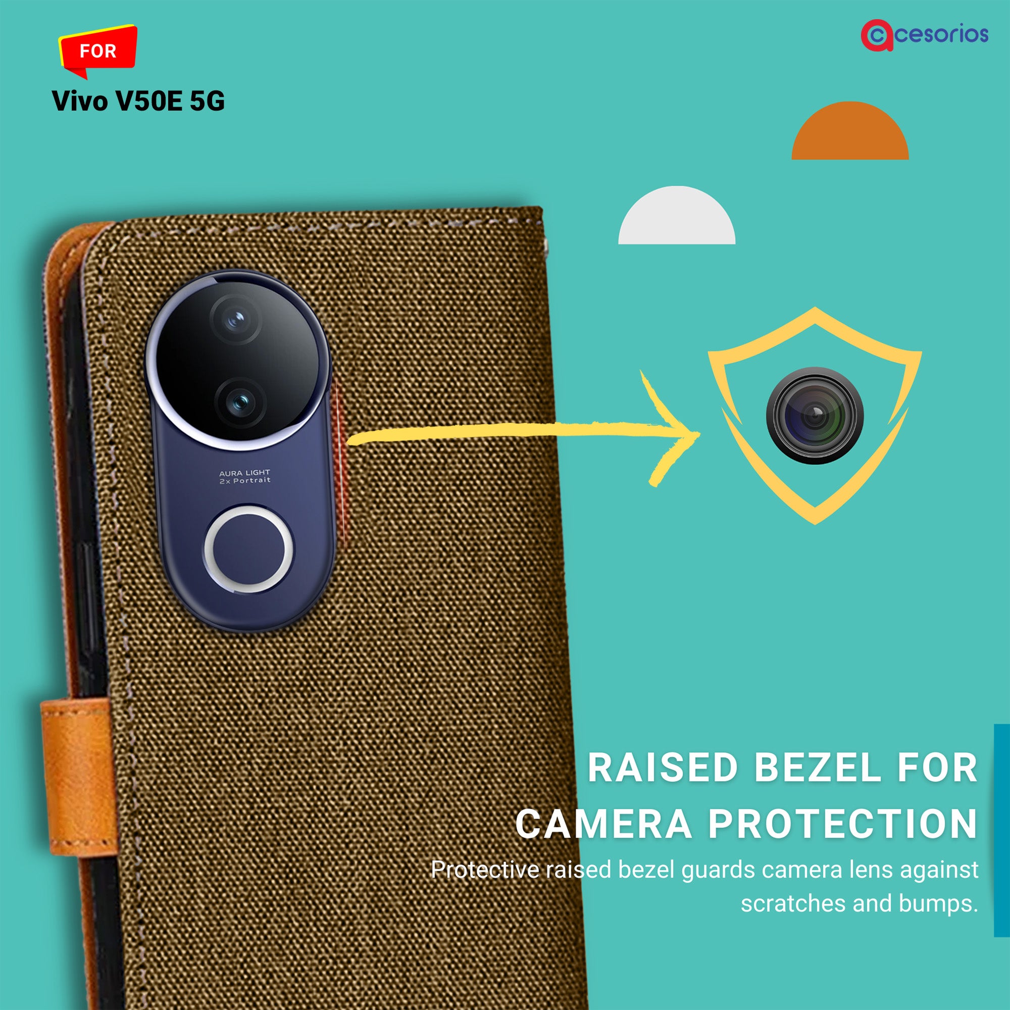 Accesorios Vivo V50E 5G denim flip cover – Dark Brown – Image 2 #color_dark brown
