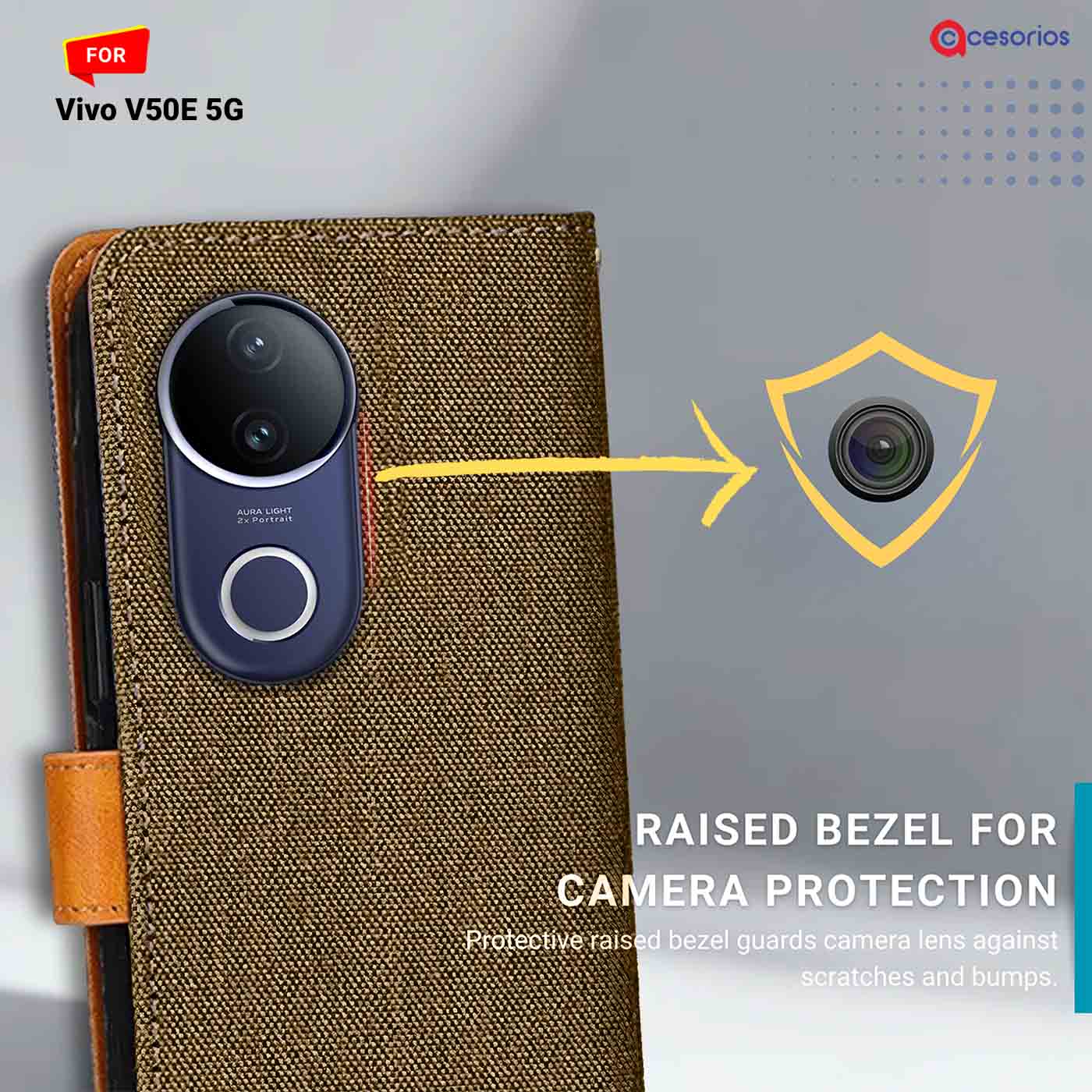 Accesorios Vivo V50E 5G denim flip cover – Dark Brown – Image 2 #color_dark b